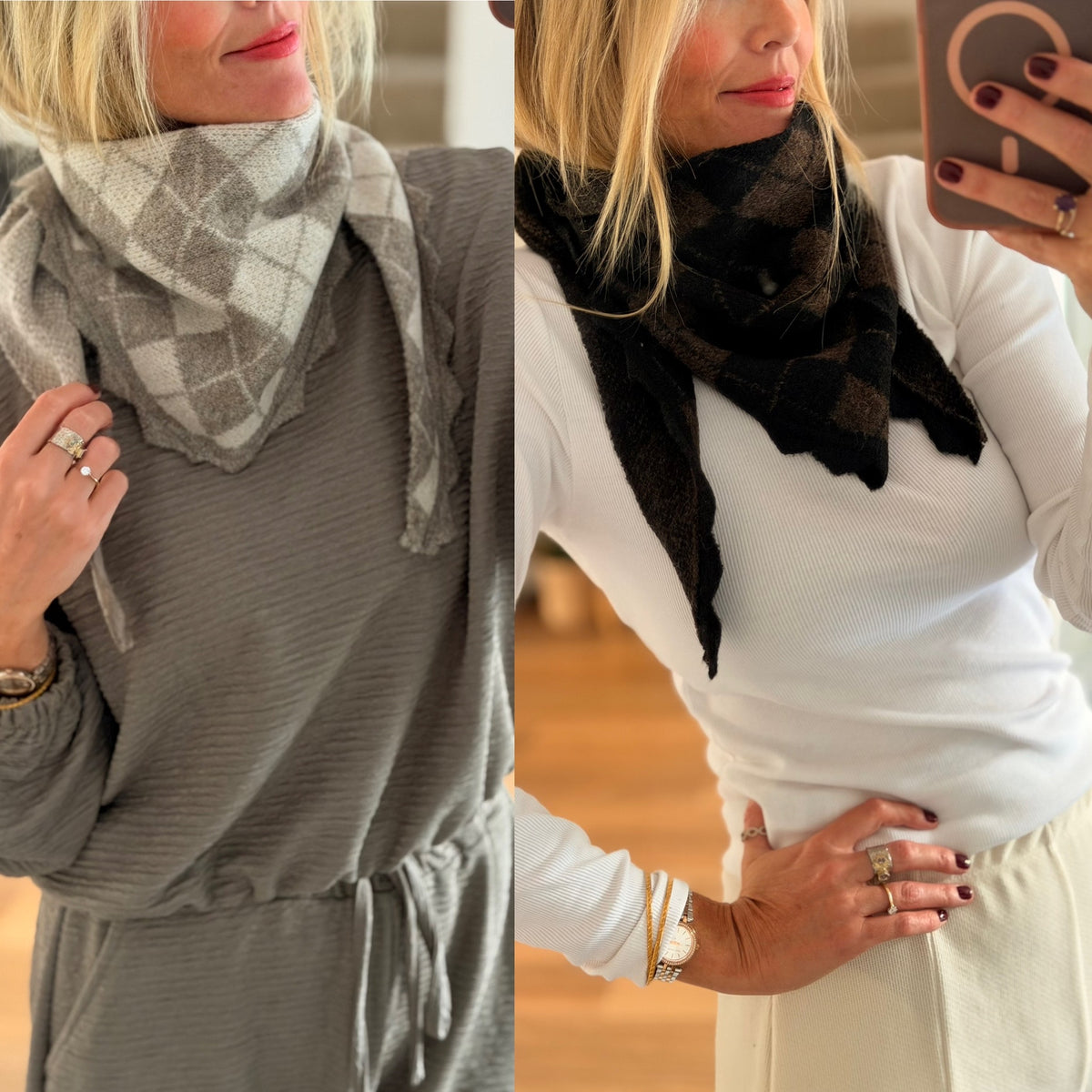 Square Print Knitted Neckerchief Scarf
