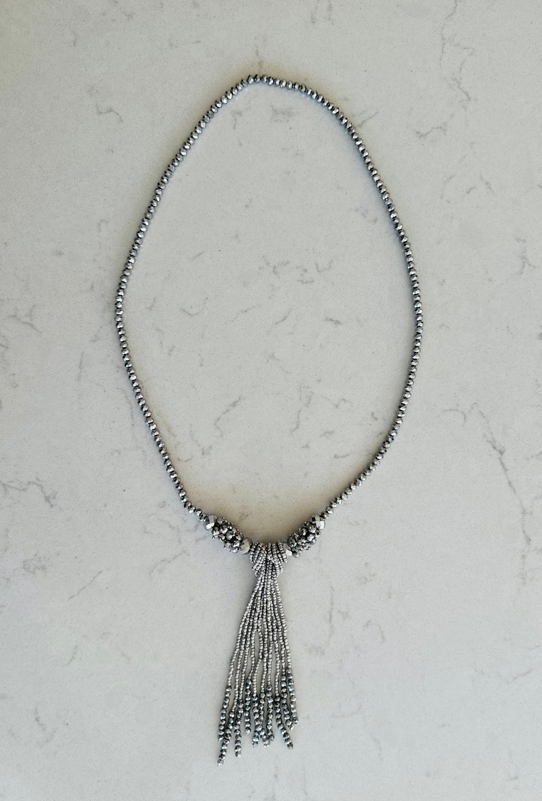 Beaded Silver Tassel Necklace