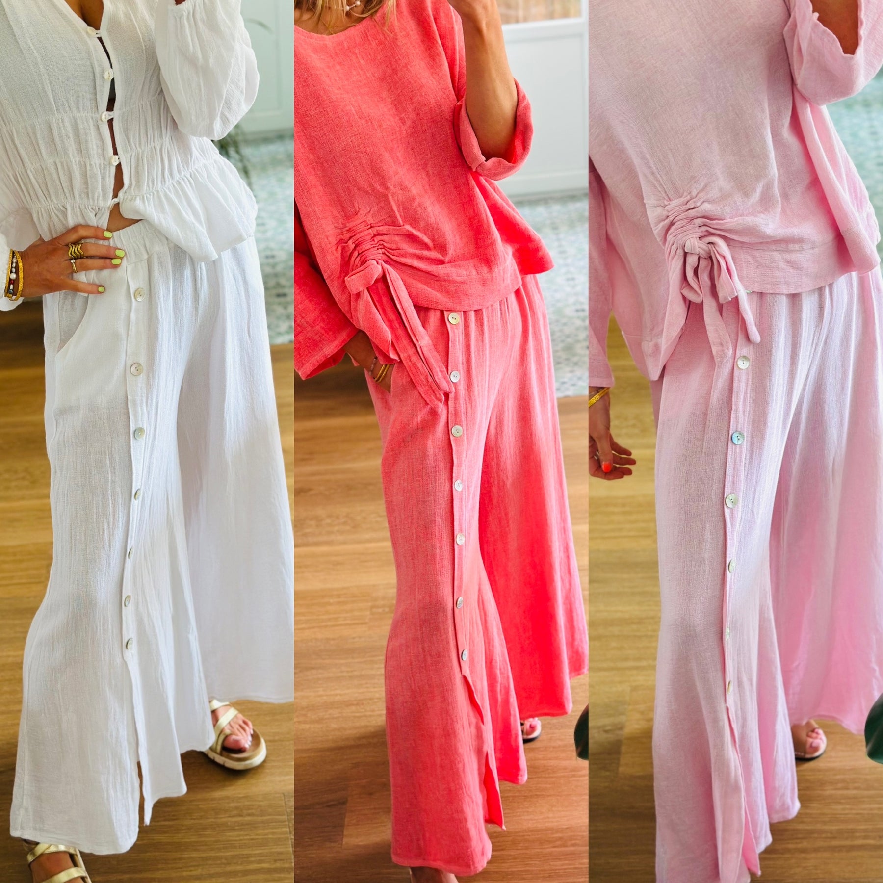 Washed Linen Button Trousers