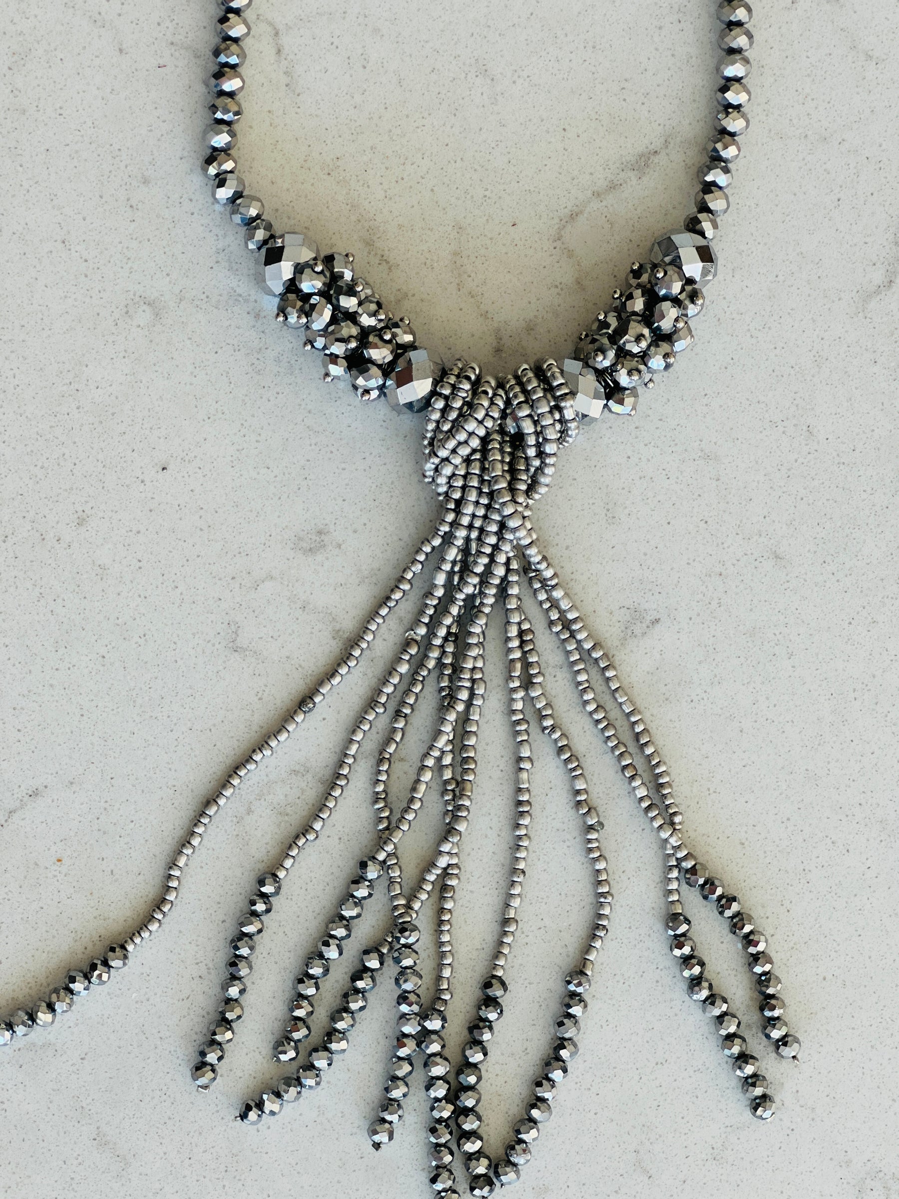 Beaded Silver Tassel Necklace
