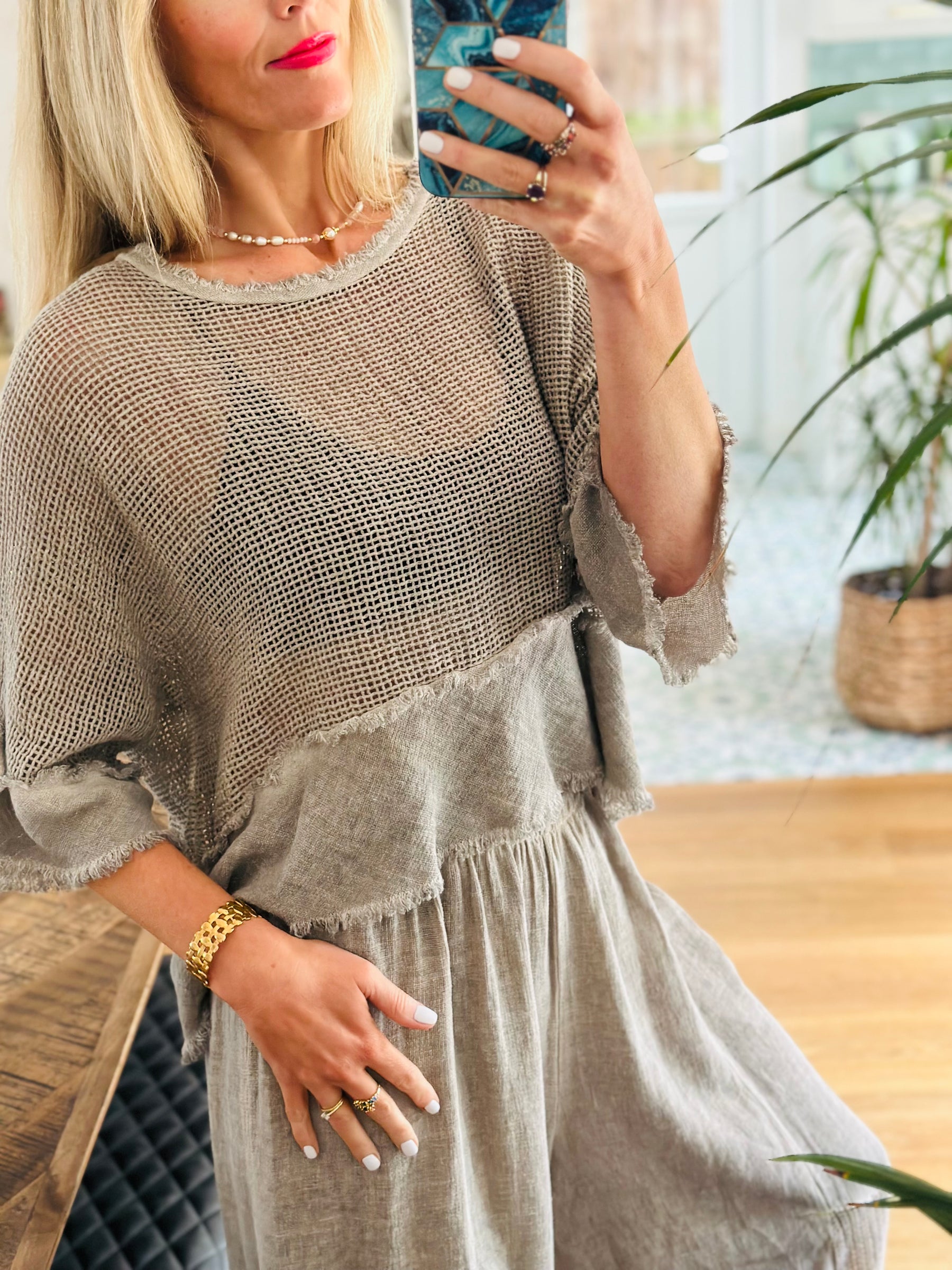 Linen Mesh Top