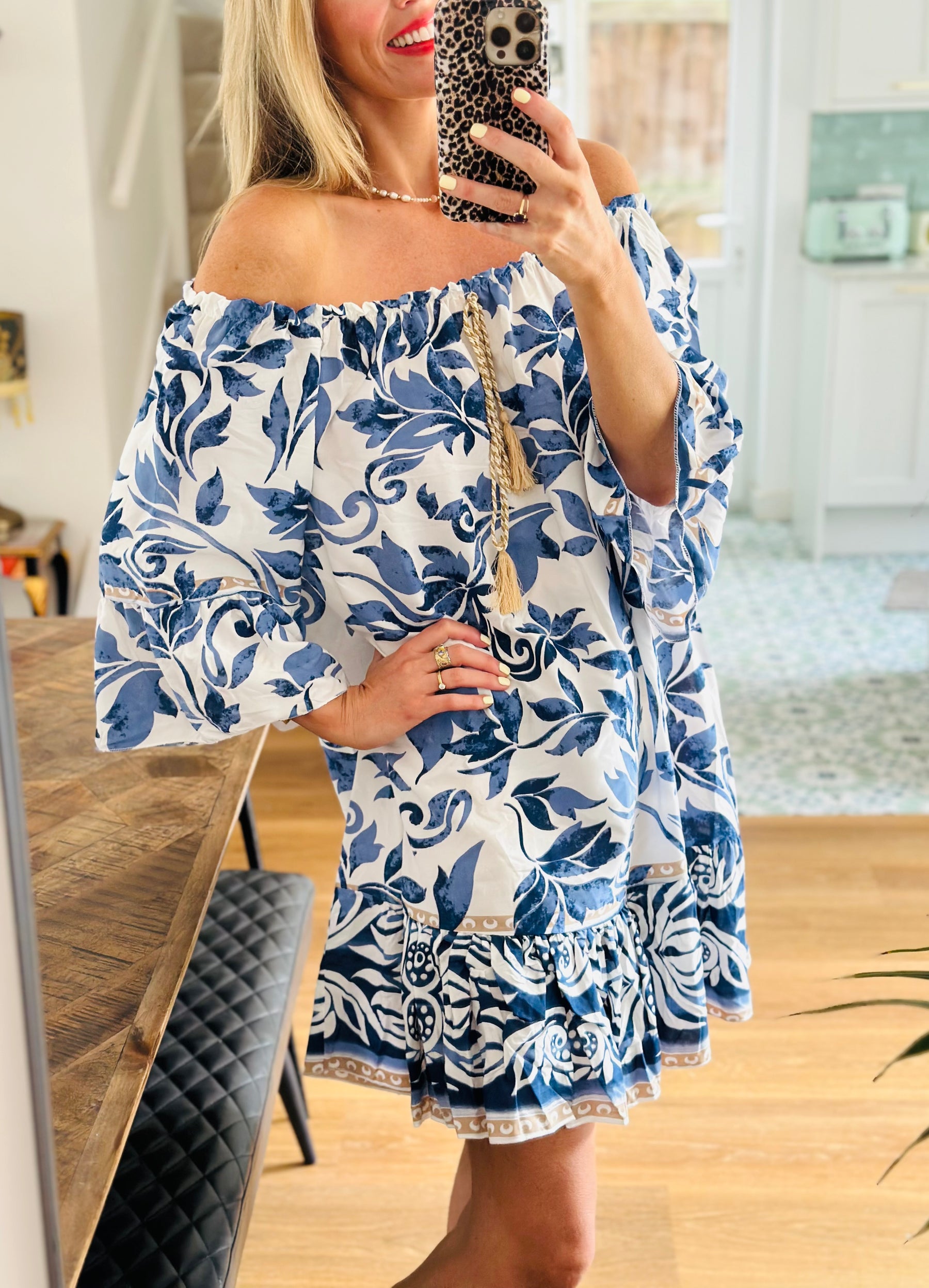 Leaf Print Mini Dress