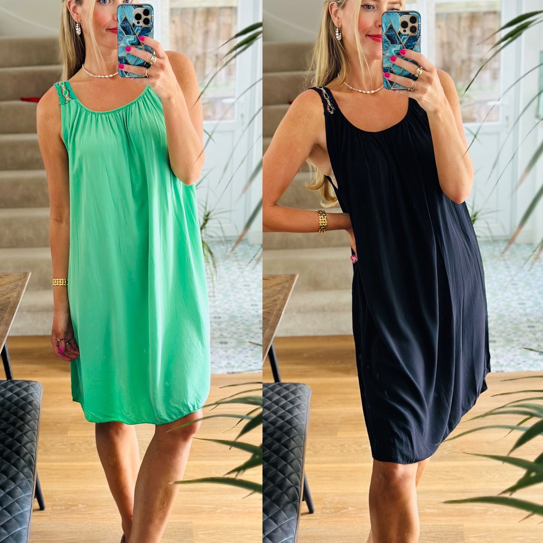 Embroidery strap mini dress