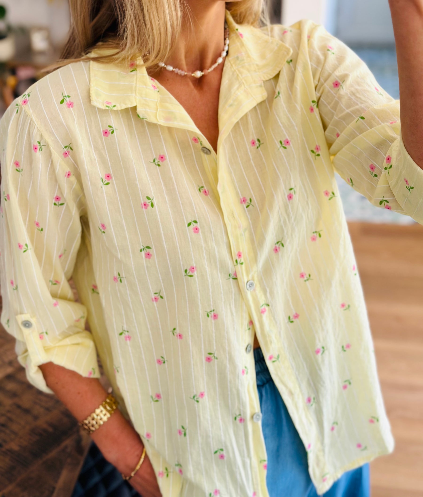 Pinstripe floral Shirt