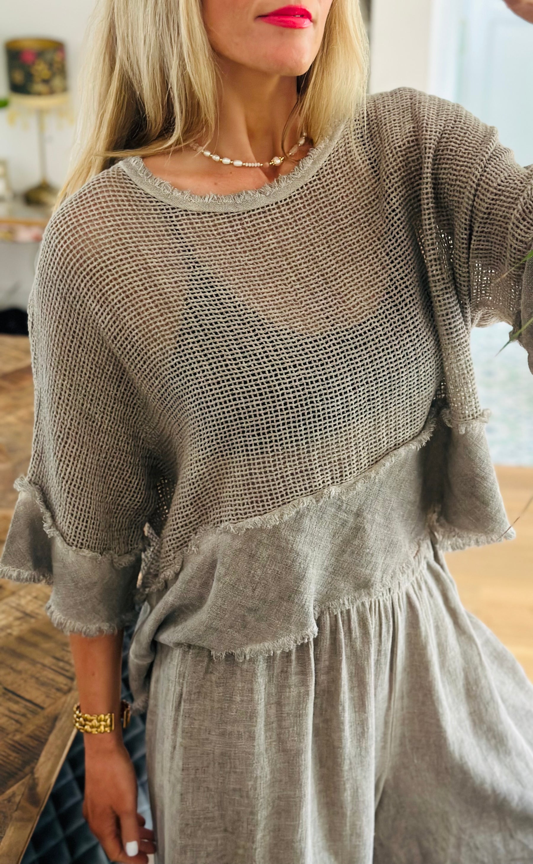 Linen Mesh Top