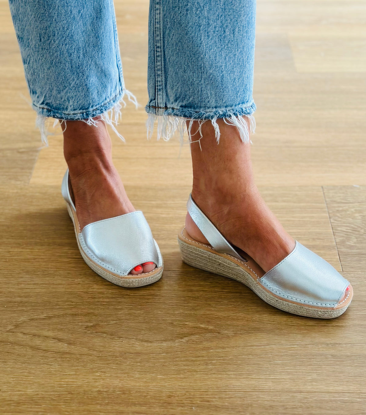 Silver Leather Low Espadrille