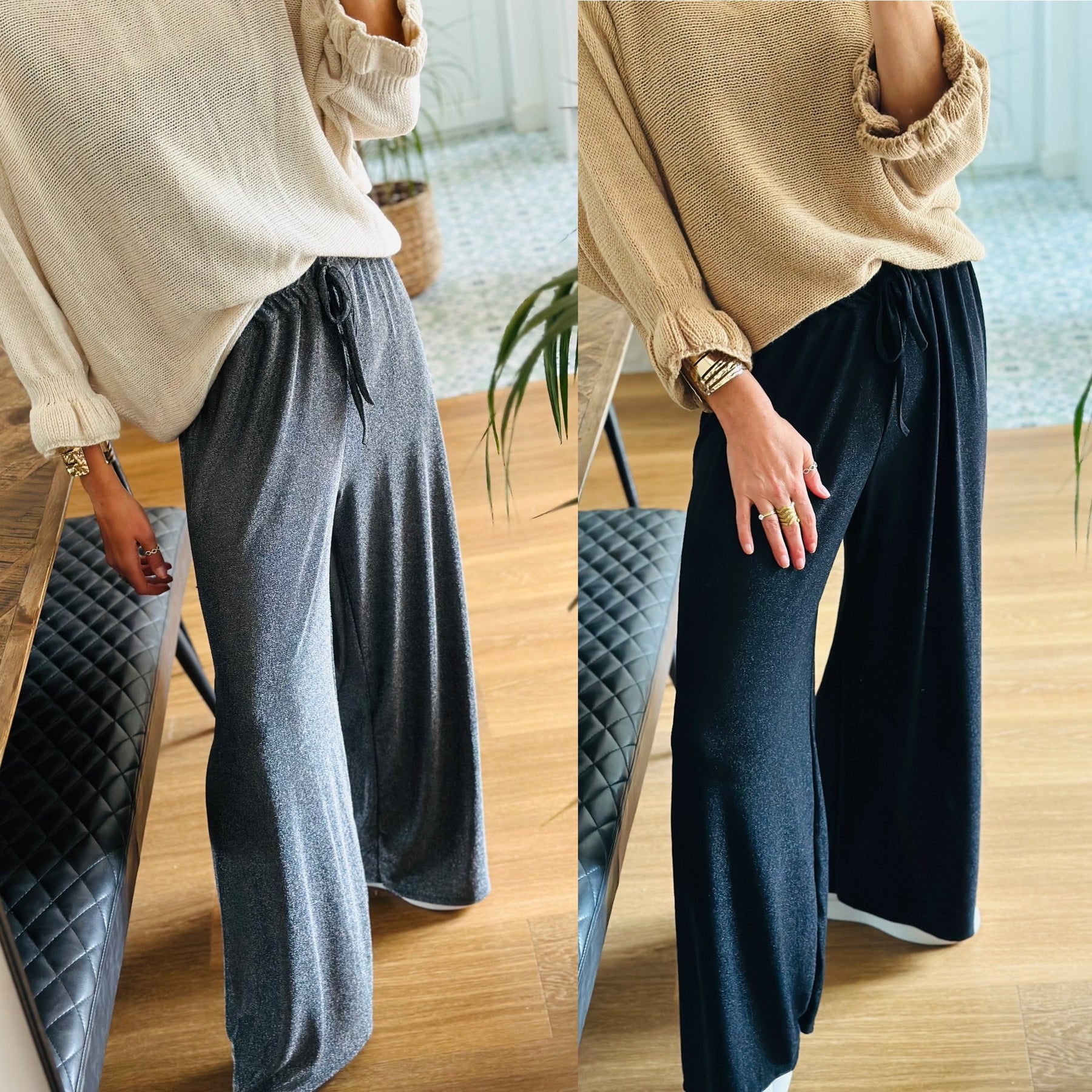 Wide Leg Glitter Trousers