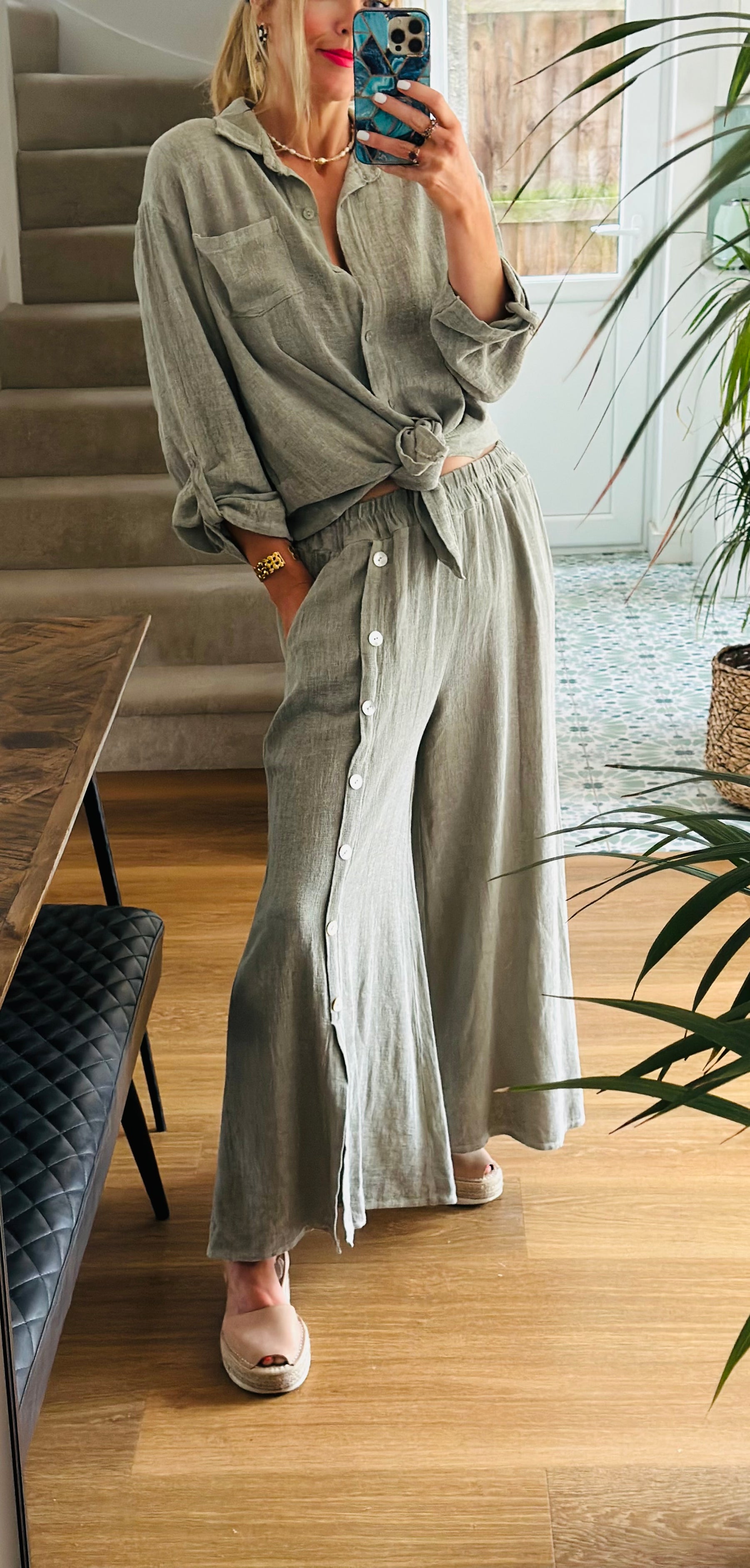 Linen Button Detail Trousers
