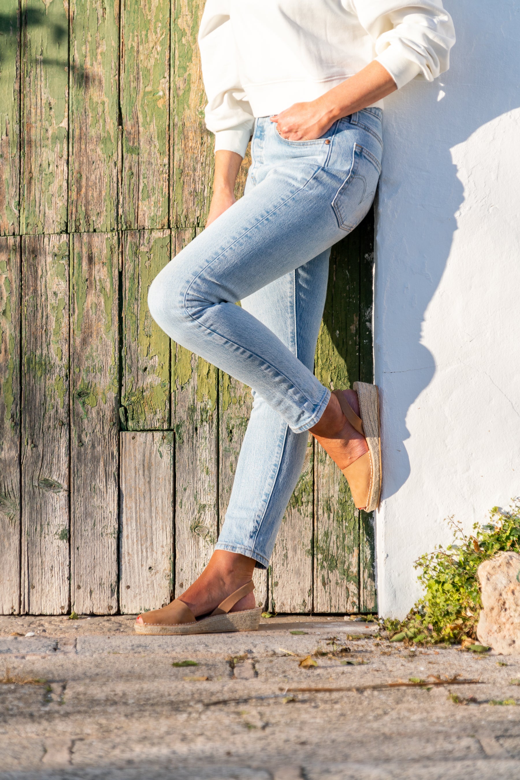 Tan Nubuck Low Espadrille Wedge