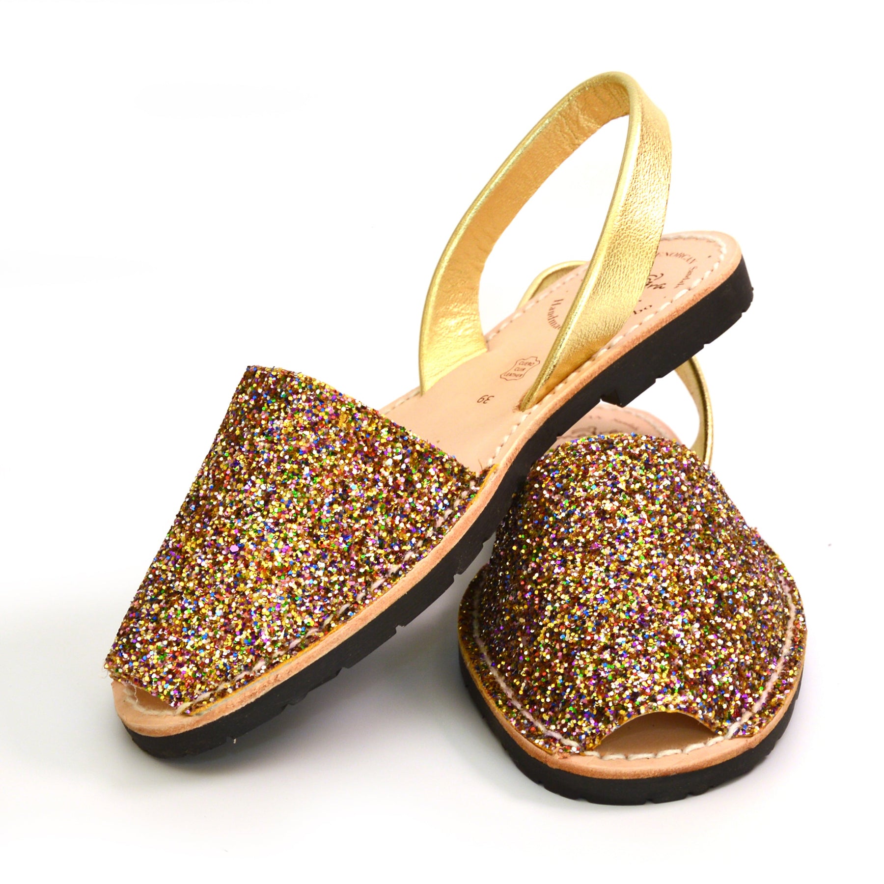 multi coloured glitter spanish menorcan avarcas sandals