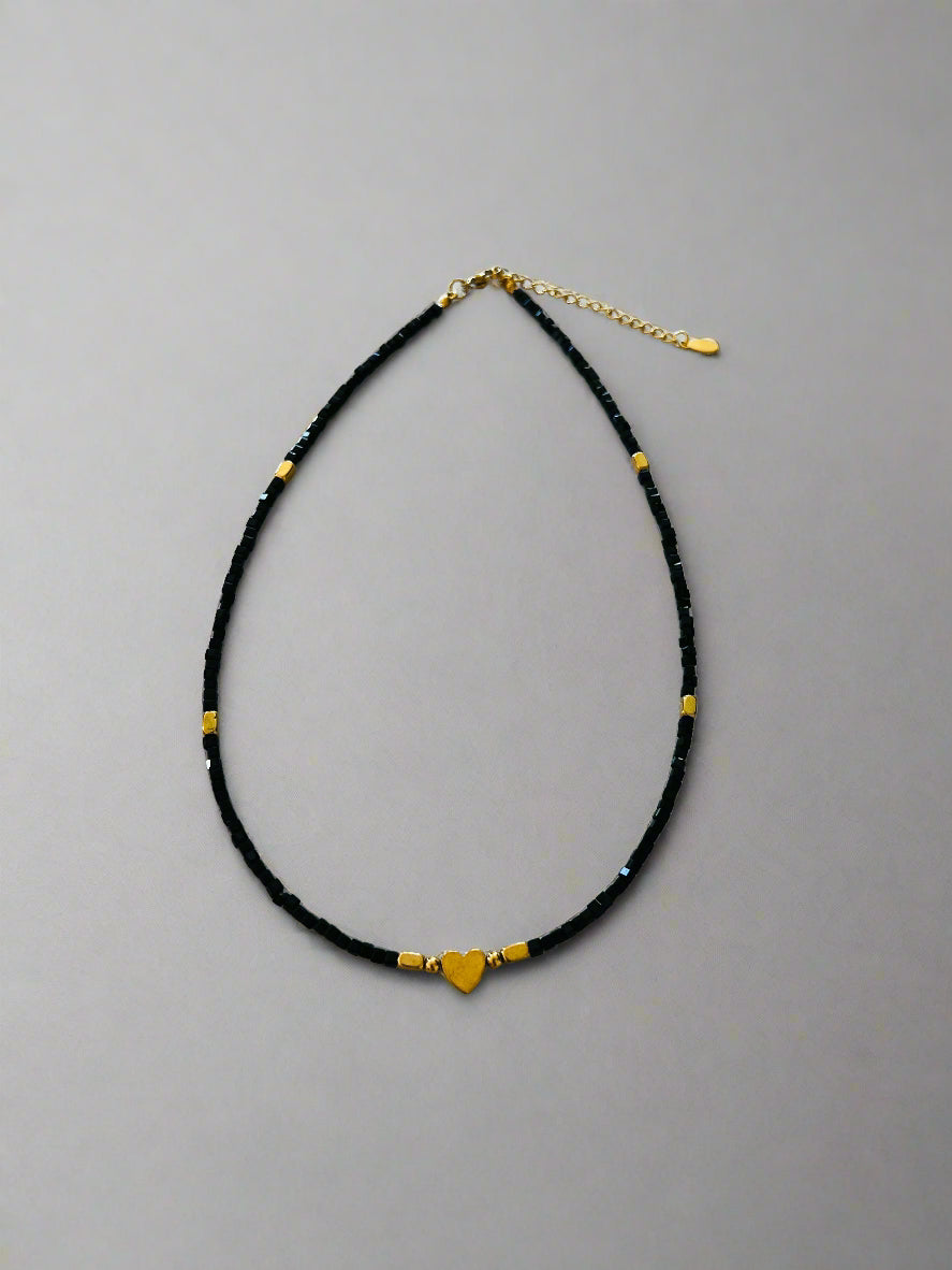 Jet heart choker necklace