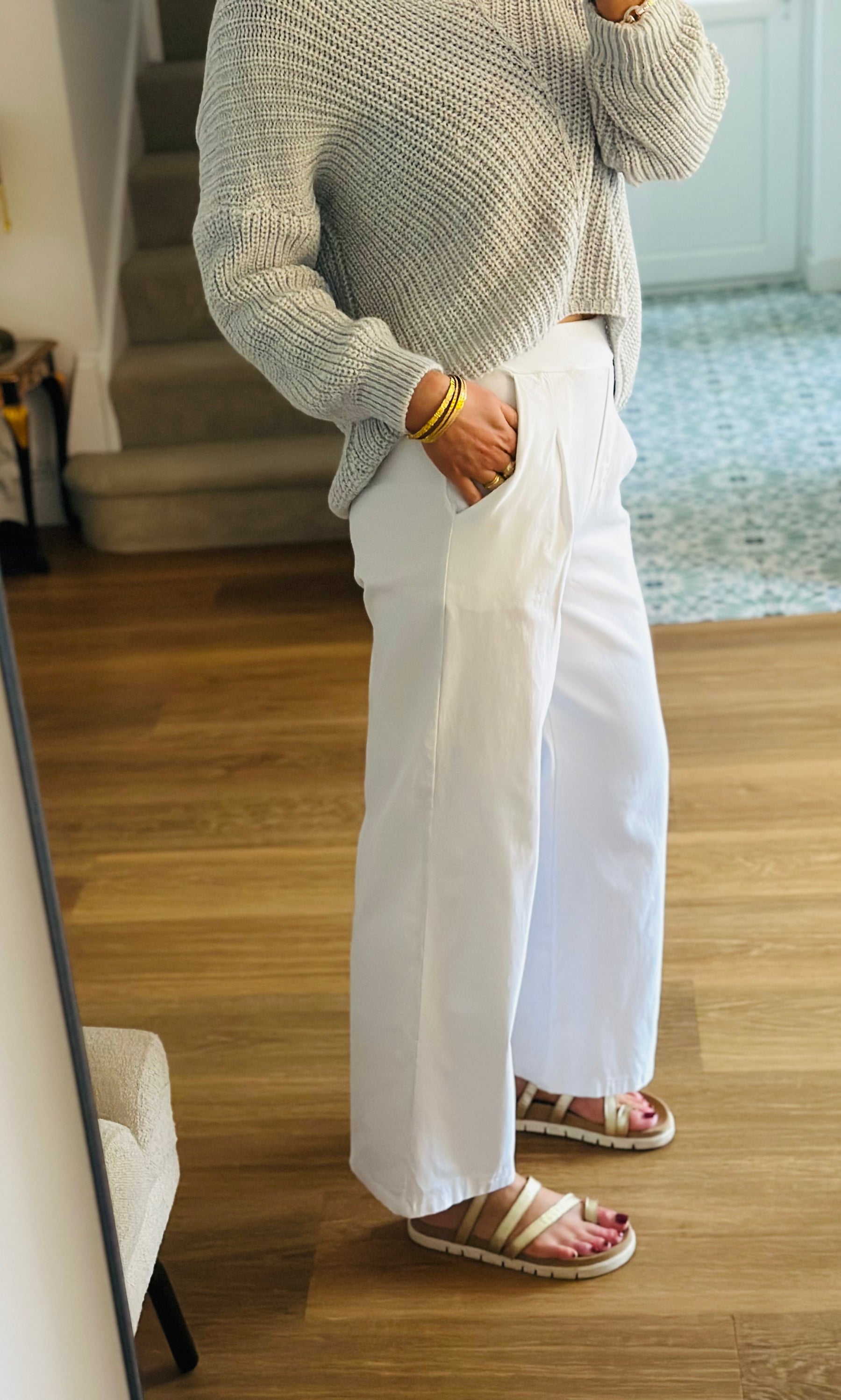 White Wide Leg Stretch Trouser