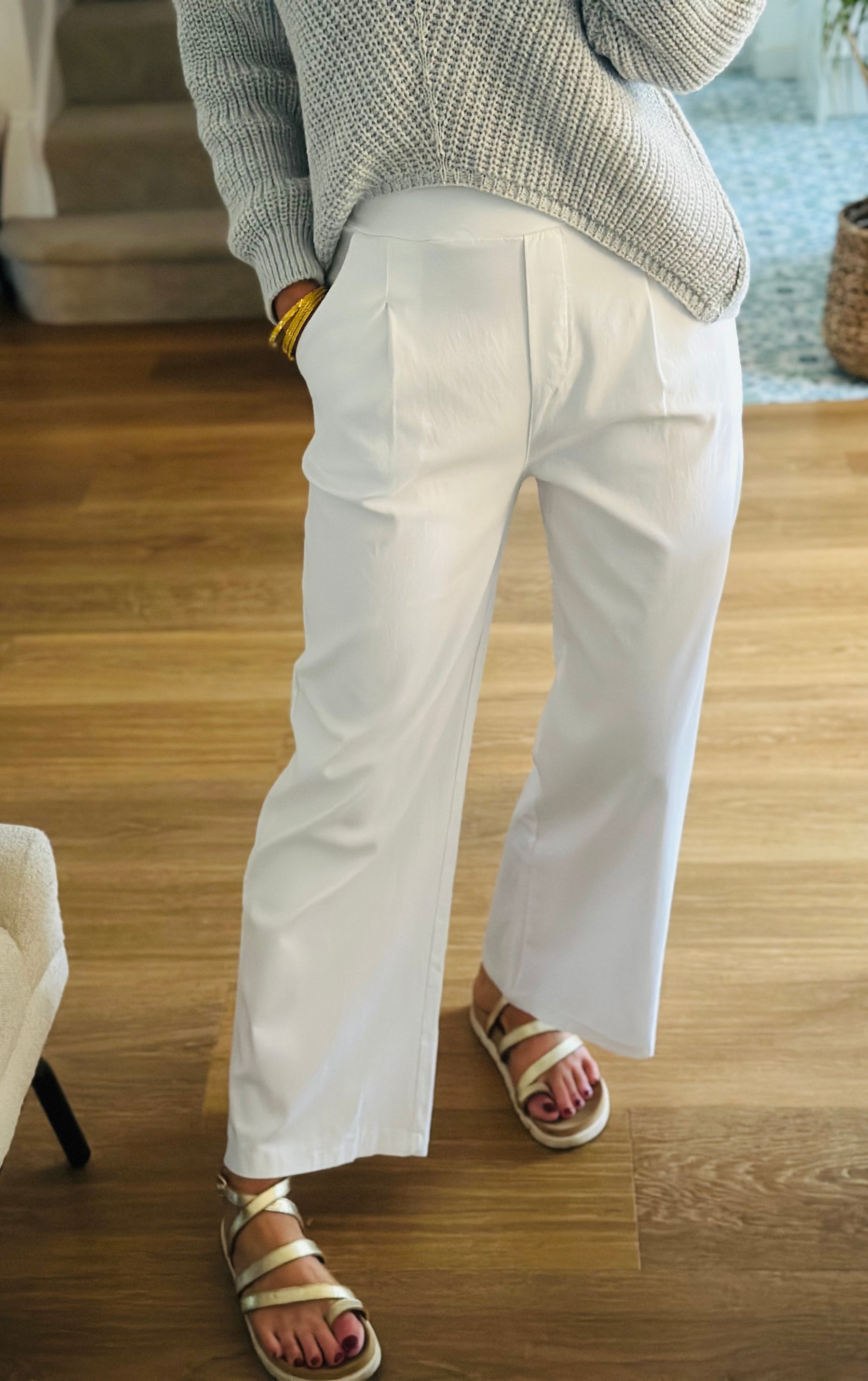 White Wide Leg Stretch Trouser