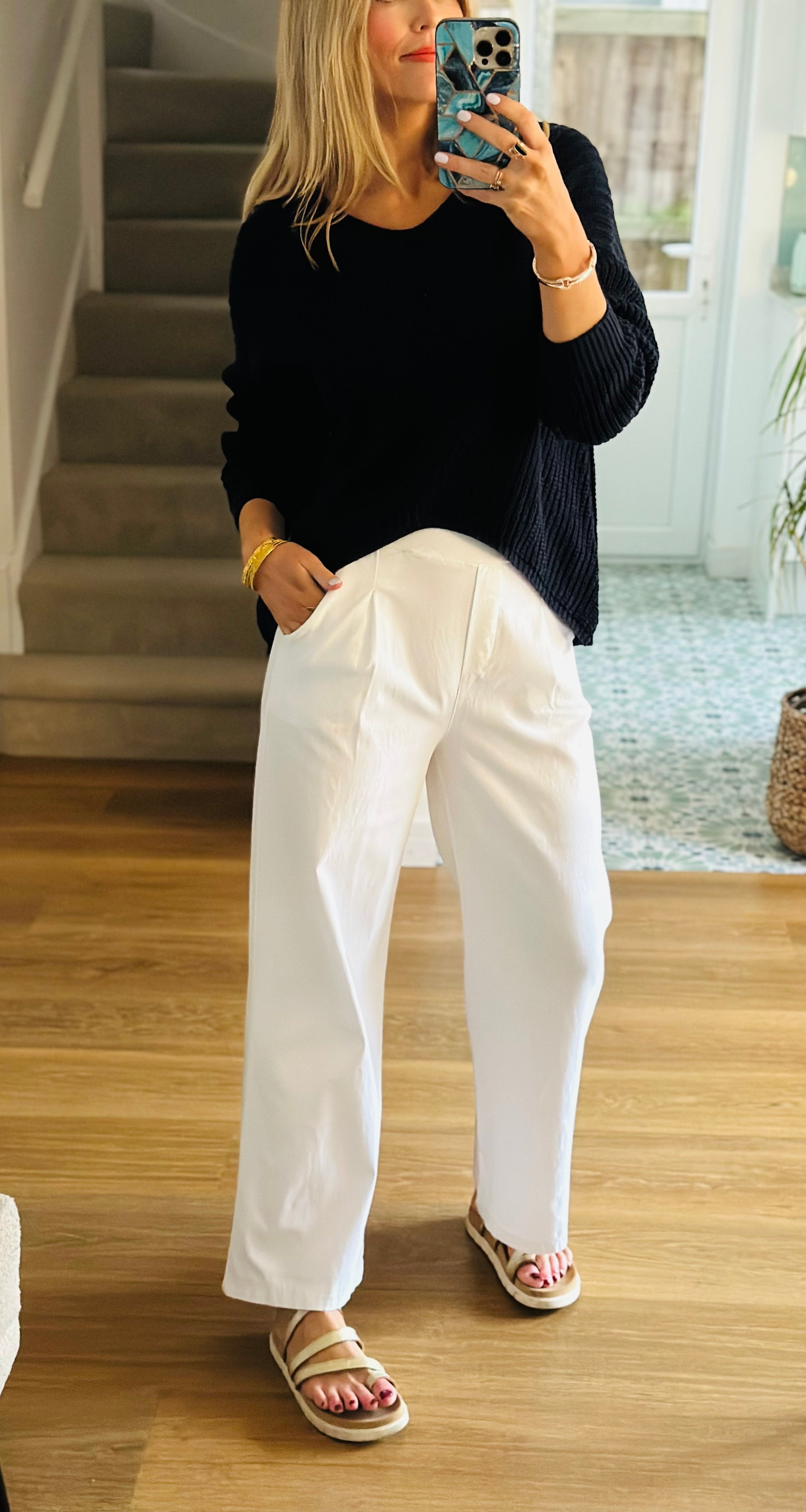 White Wide Leg Stretch Trouser