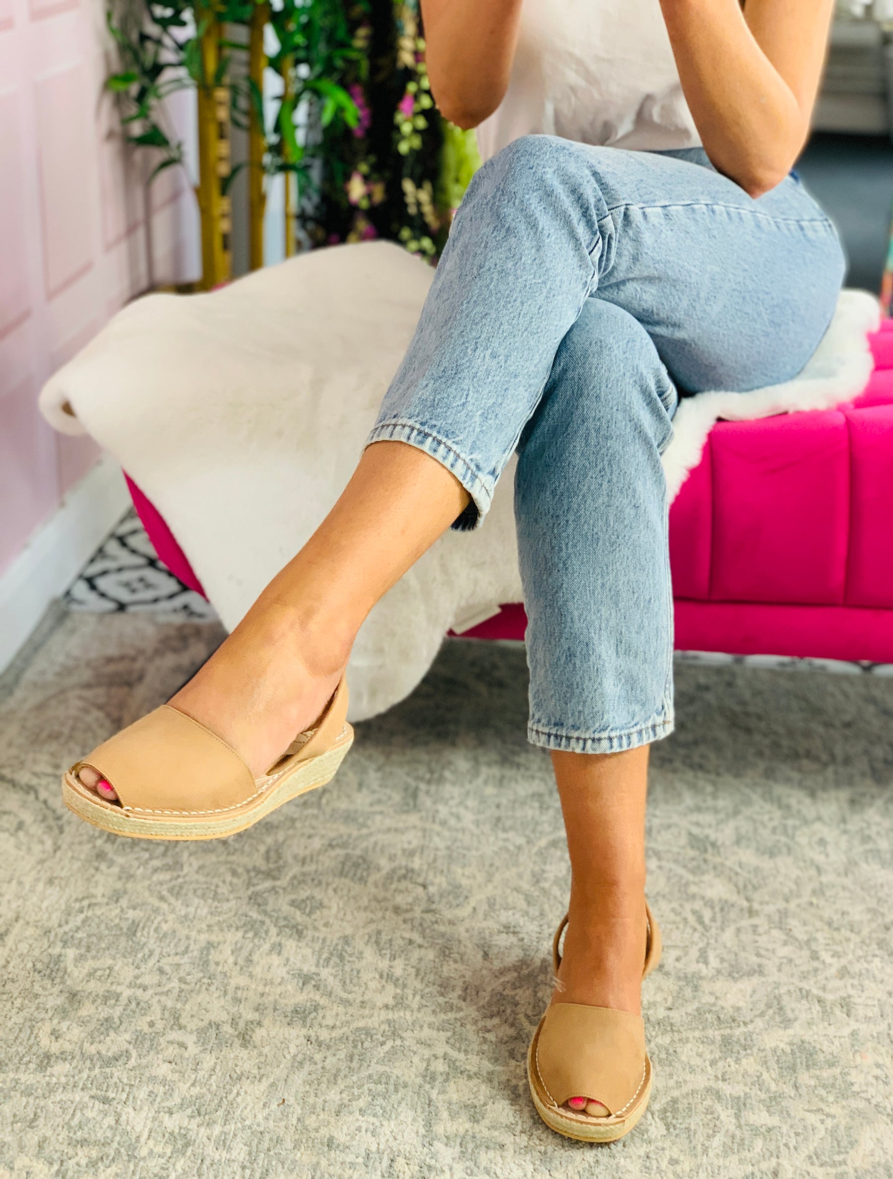 Tan Nubuck Low Espadrille Wedge