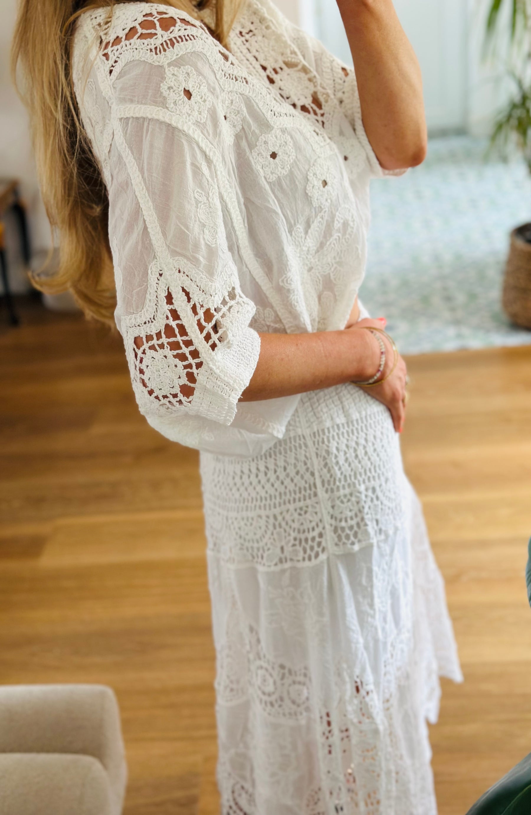 White crochet folk top