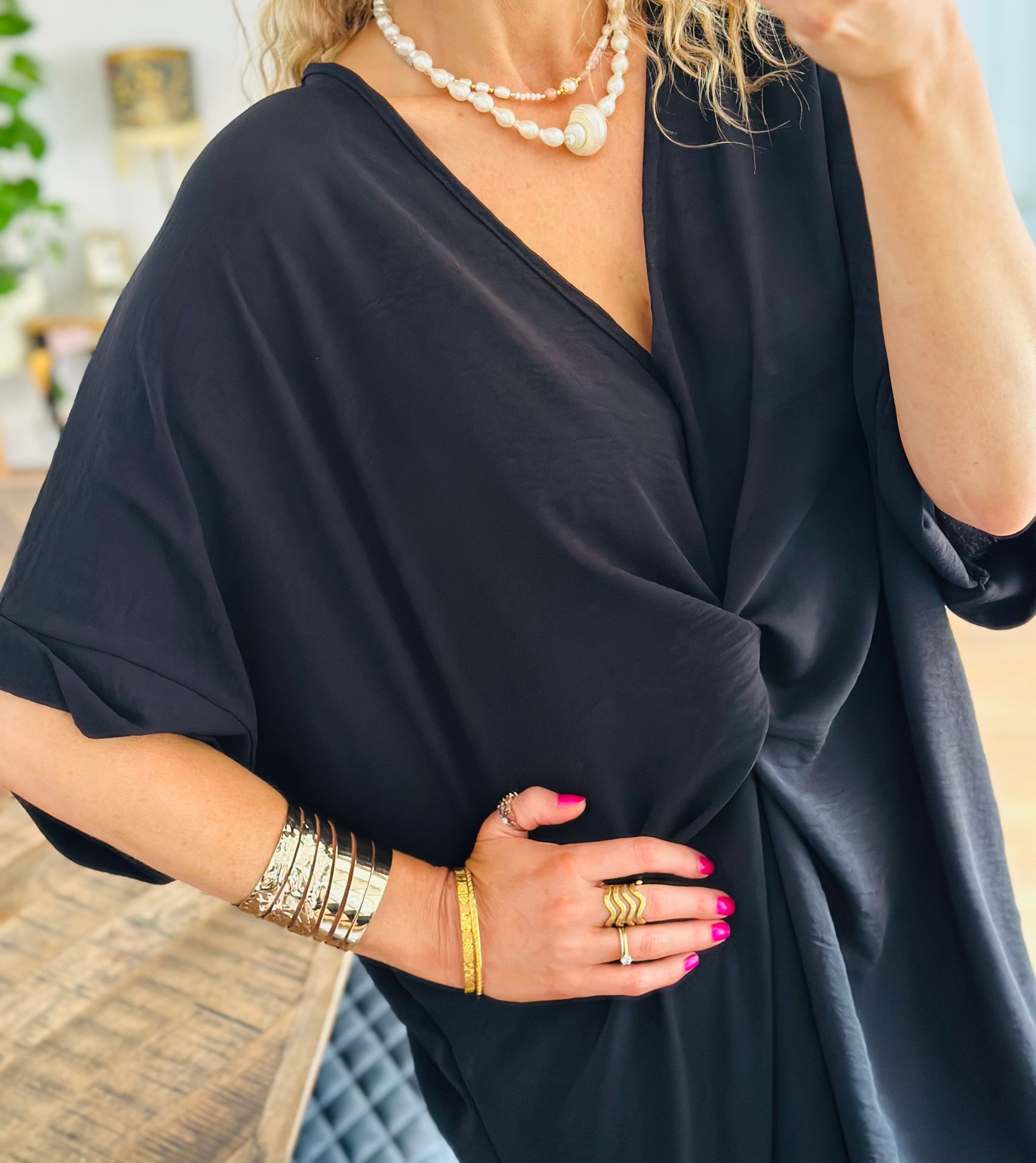 Black twist front dress