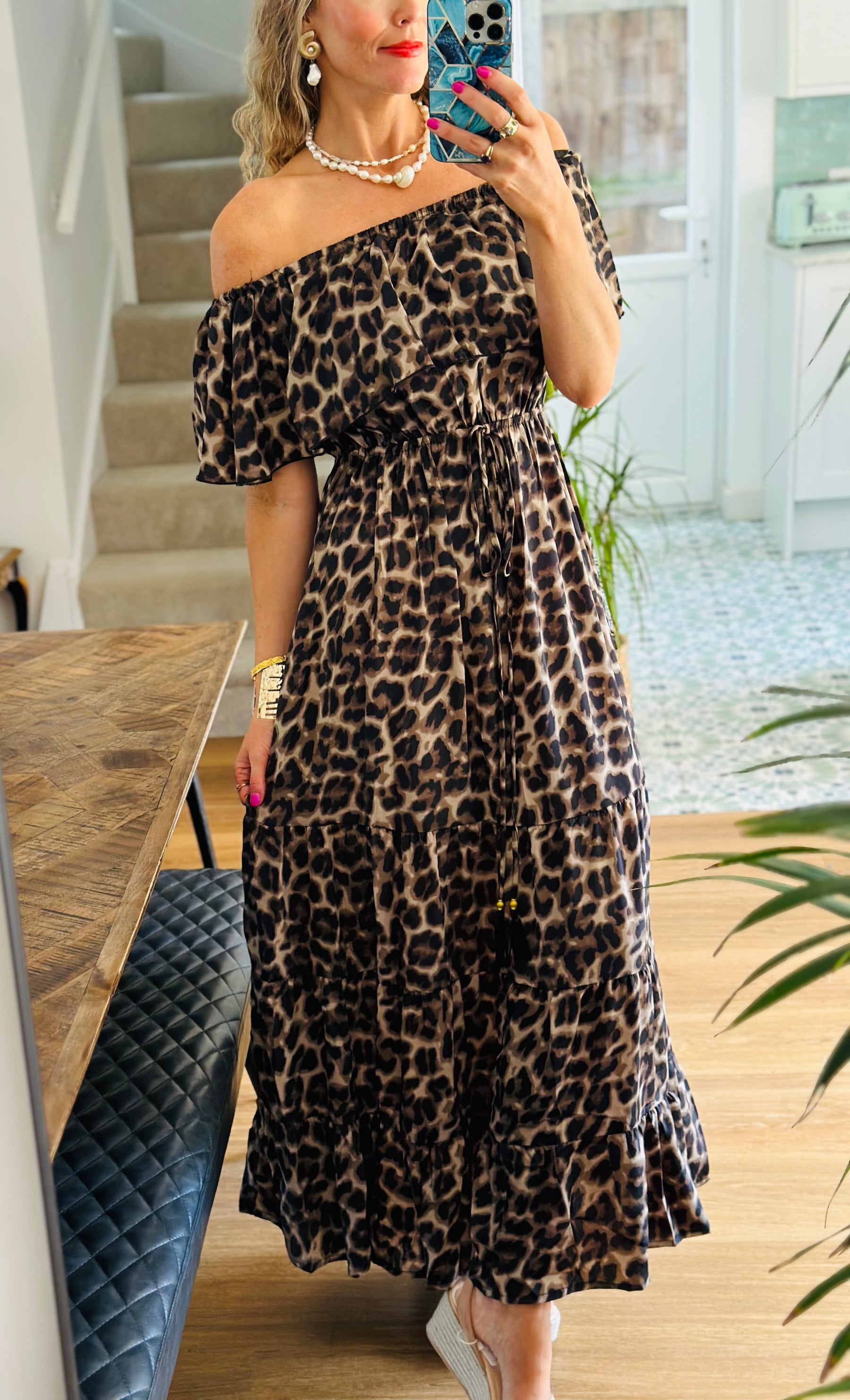Leopard Bardot Maxi Dress