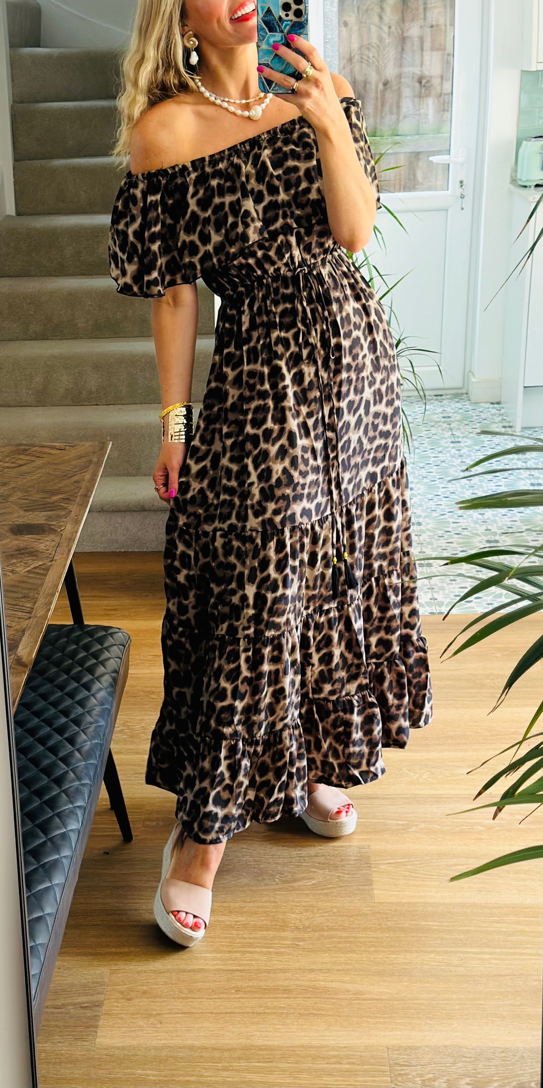 Leopard Bardot Maxi Dress