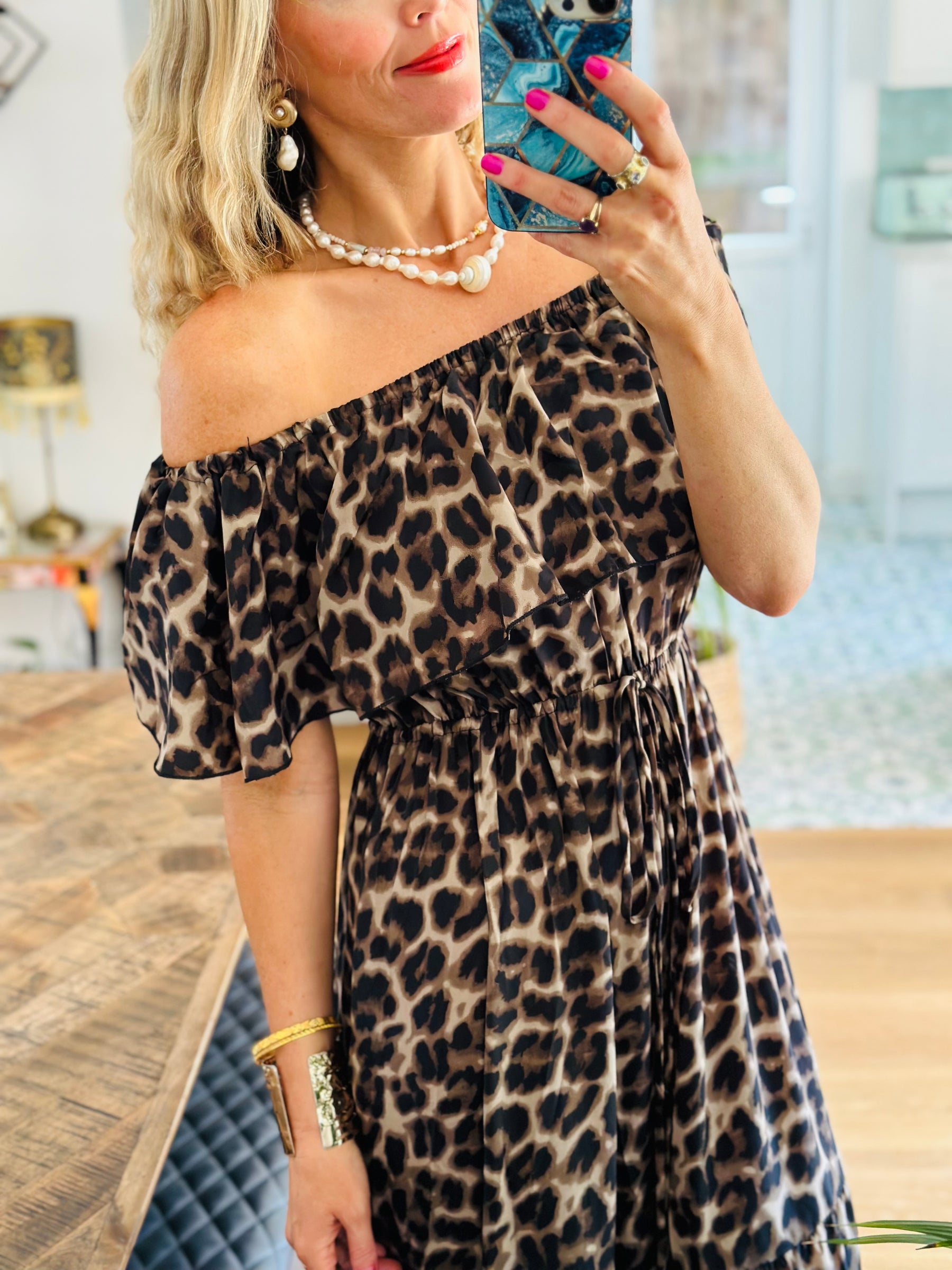 Leopard Bardot Maxi Dress
