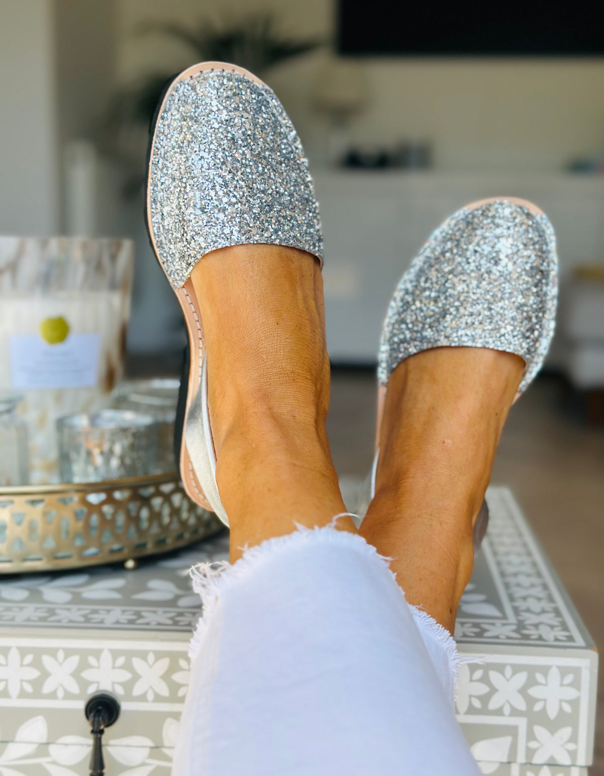 Silver Glitter Avarcas