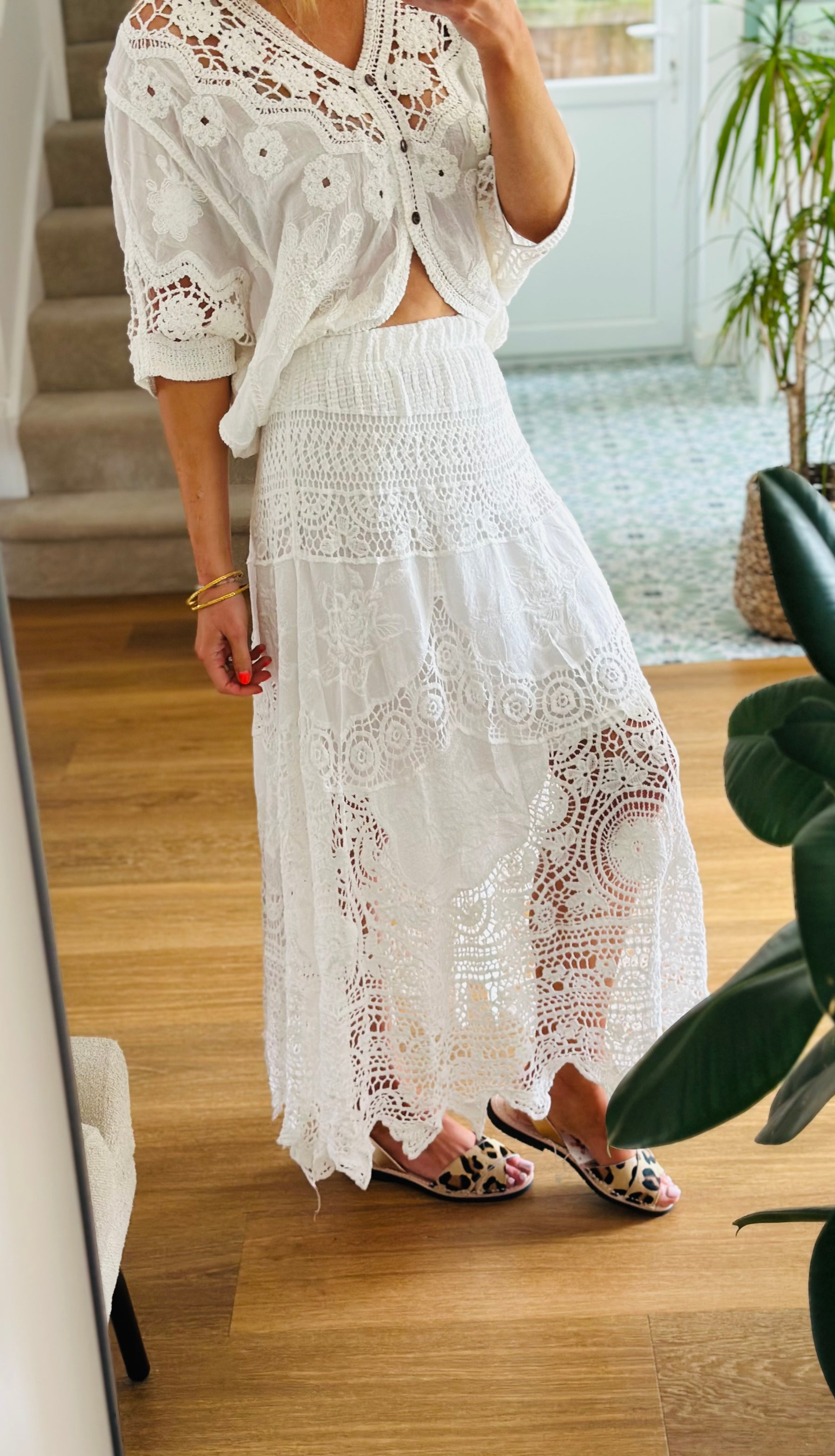 White crochet folk top