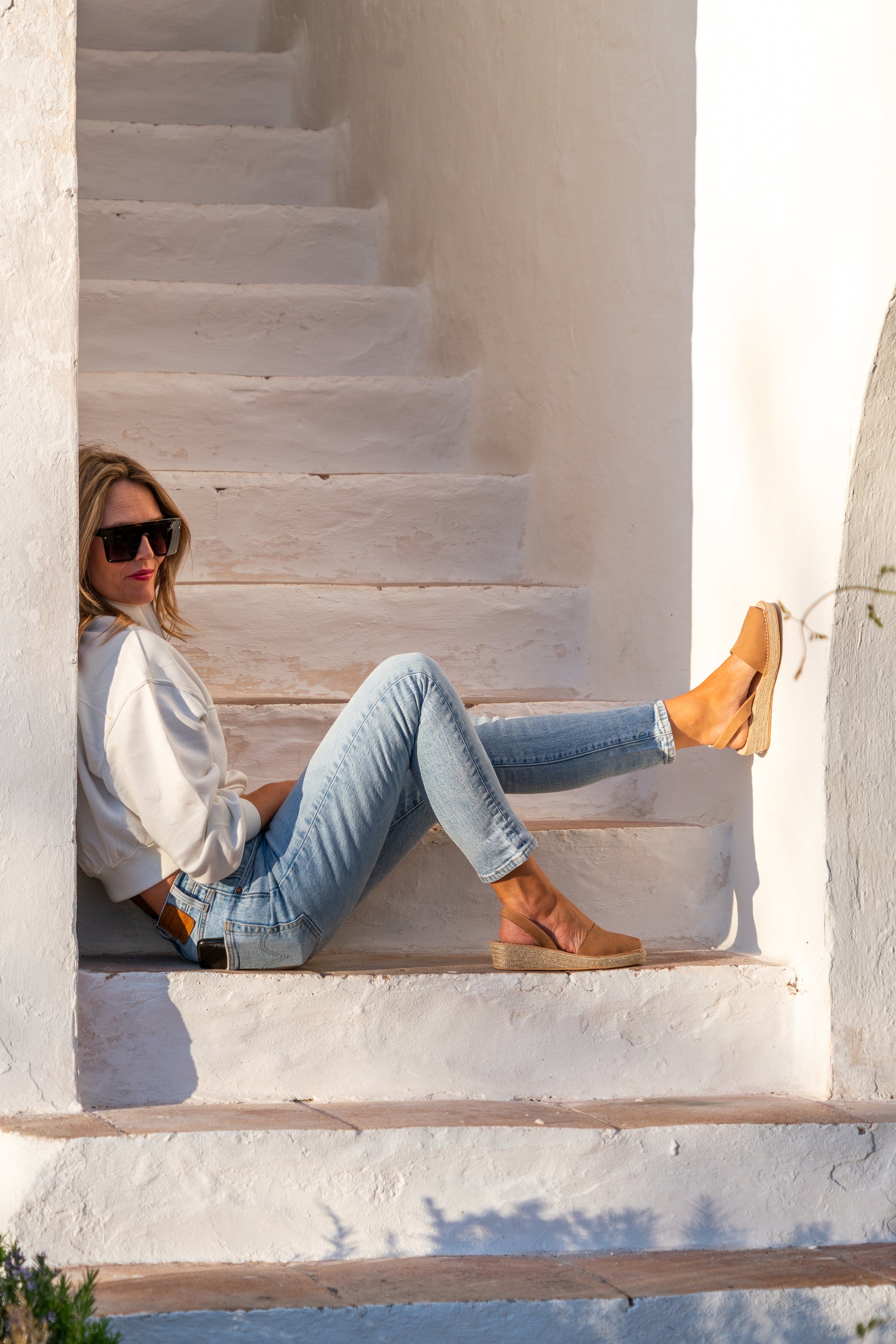 Tan nubuck leather low espadrille wedge spanish avarca style sandals