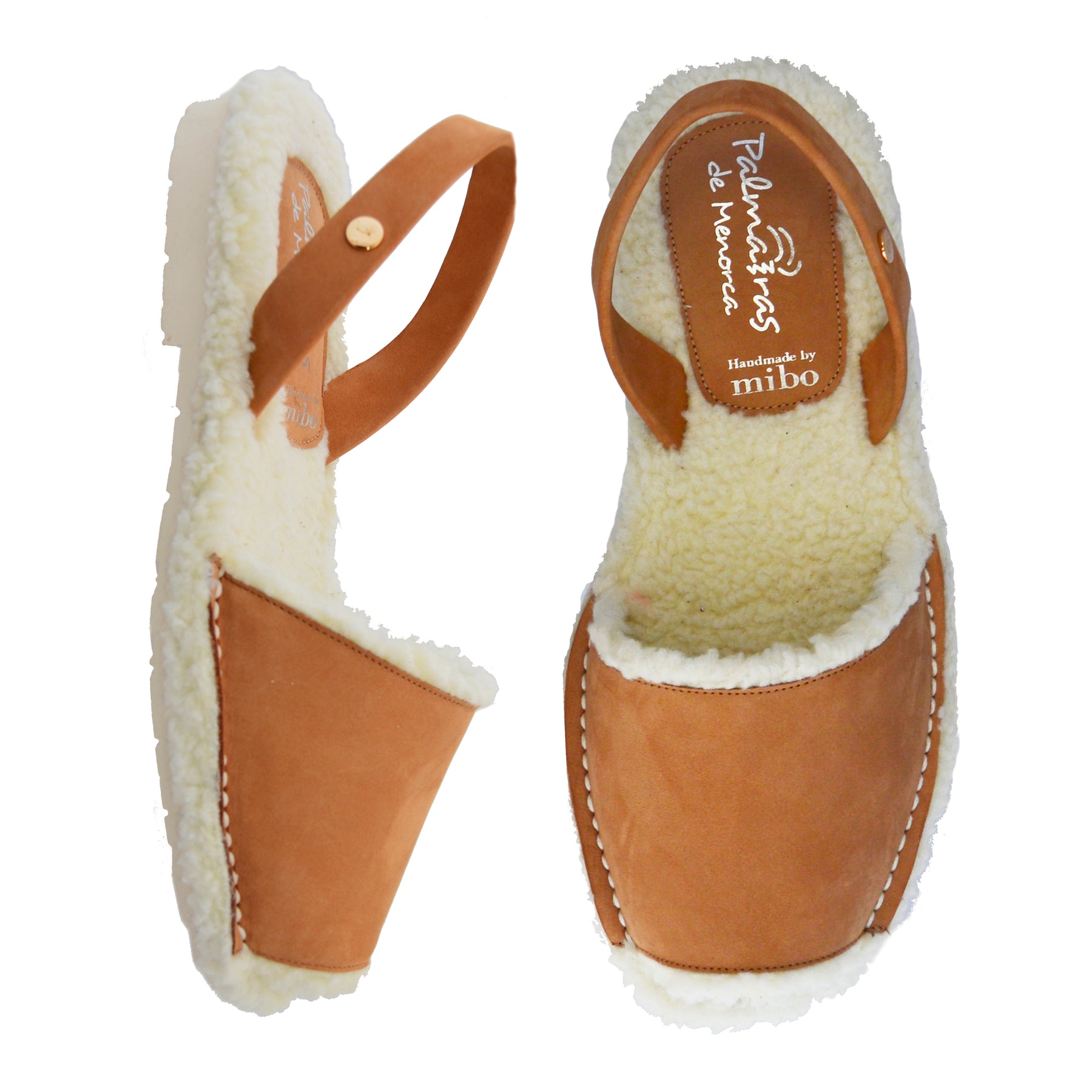 tan nubuck leather wool lined menorcan avarca sandal slippers