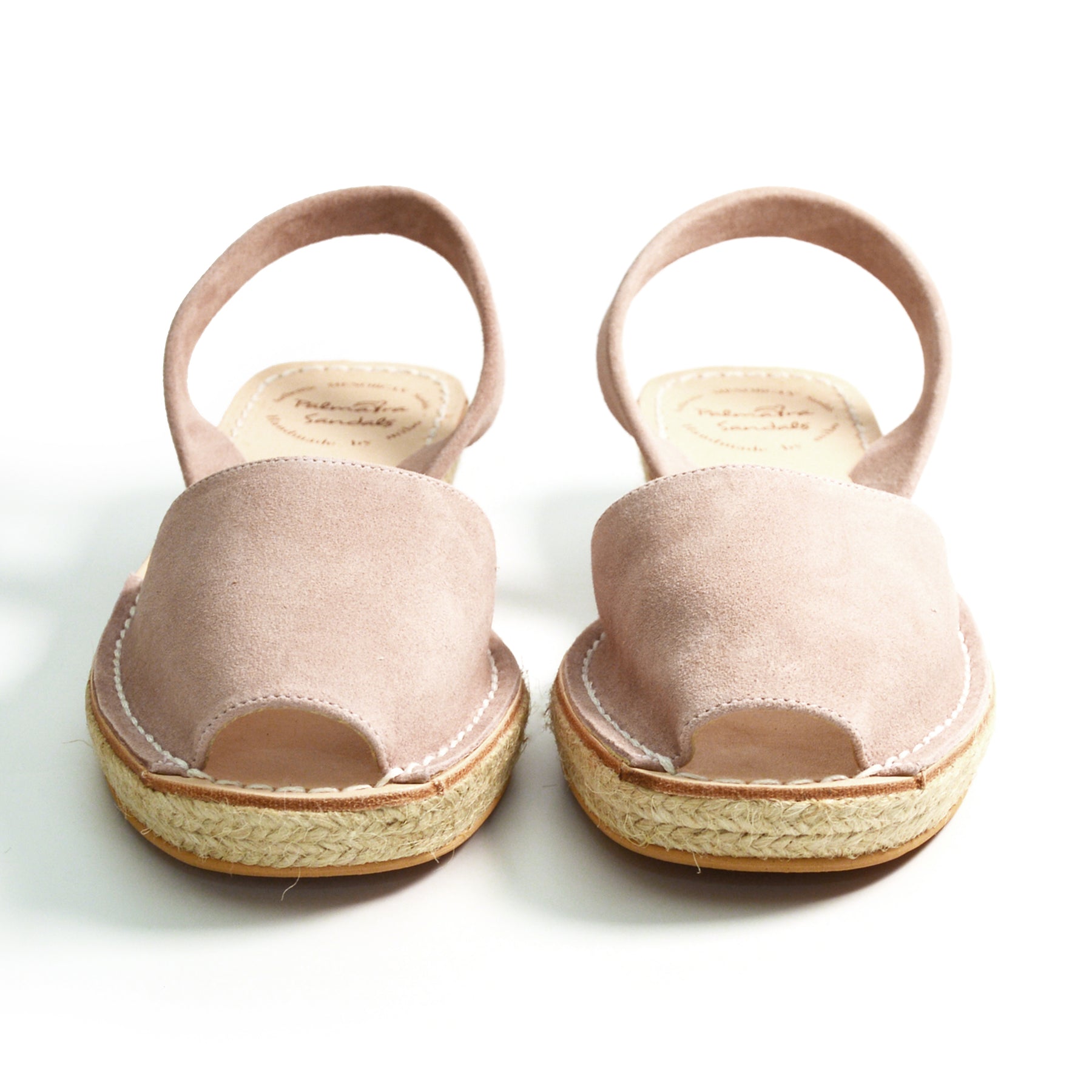 Mink suede leather pale pink low espadrille avarca wedge