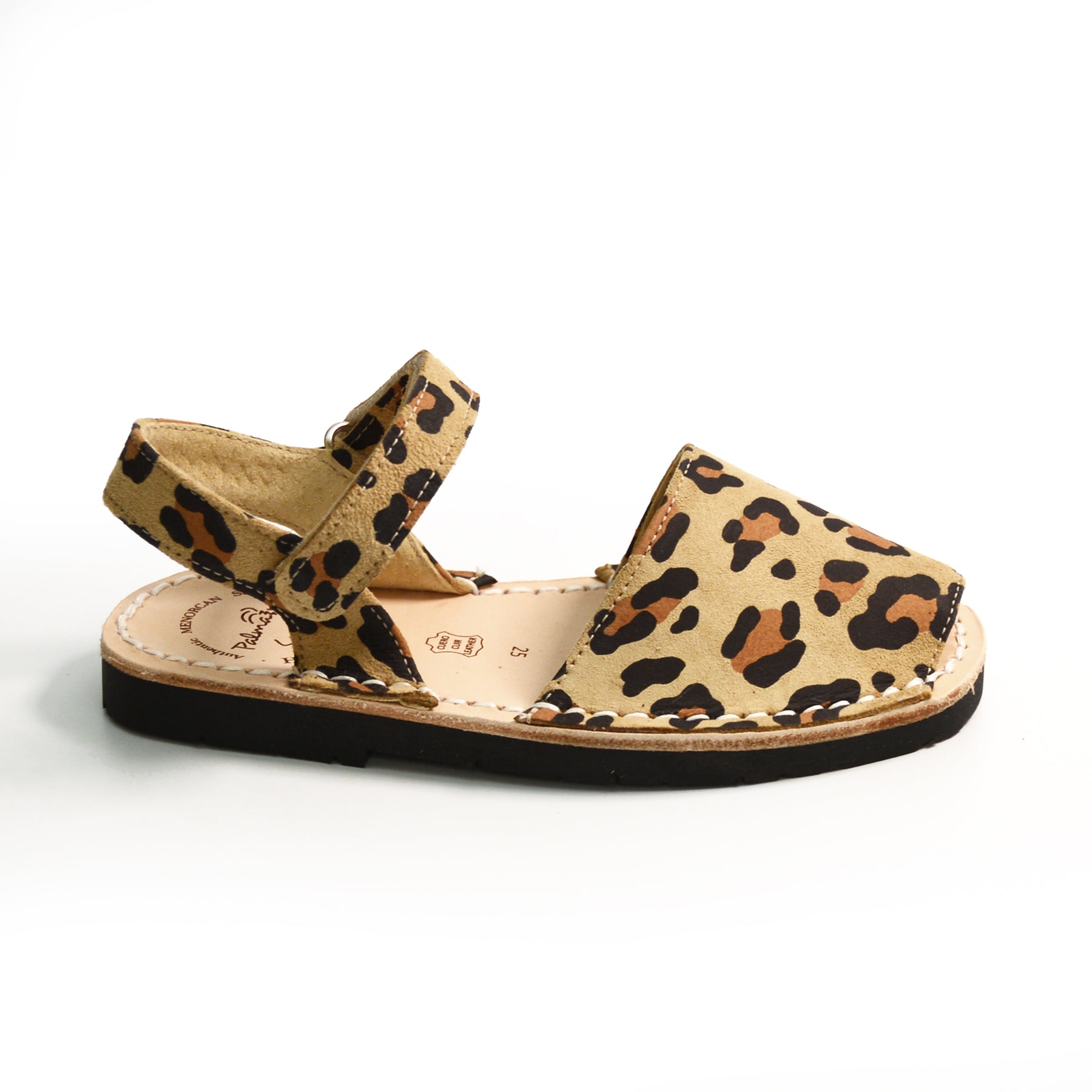 leopard print nubuck kids avarcas spanish hook and loop menorcan sandals