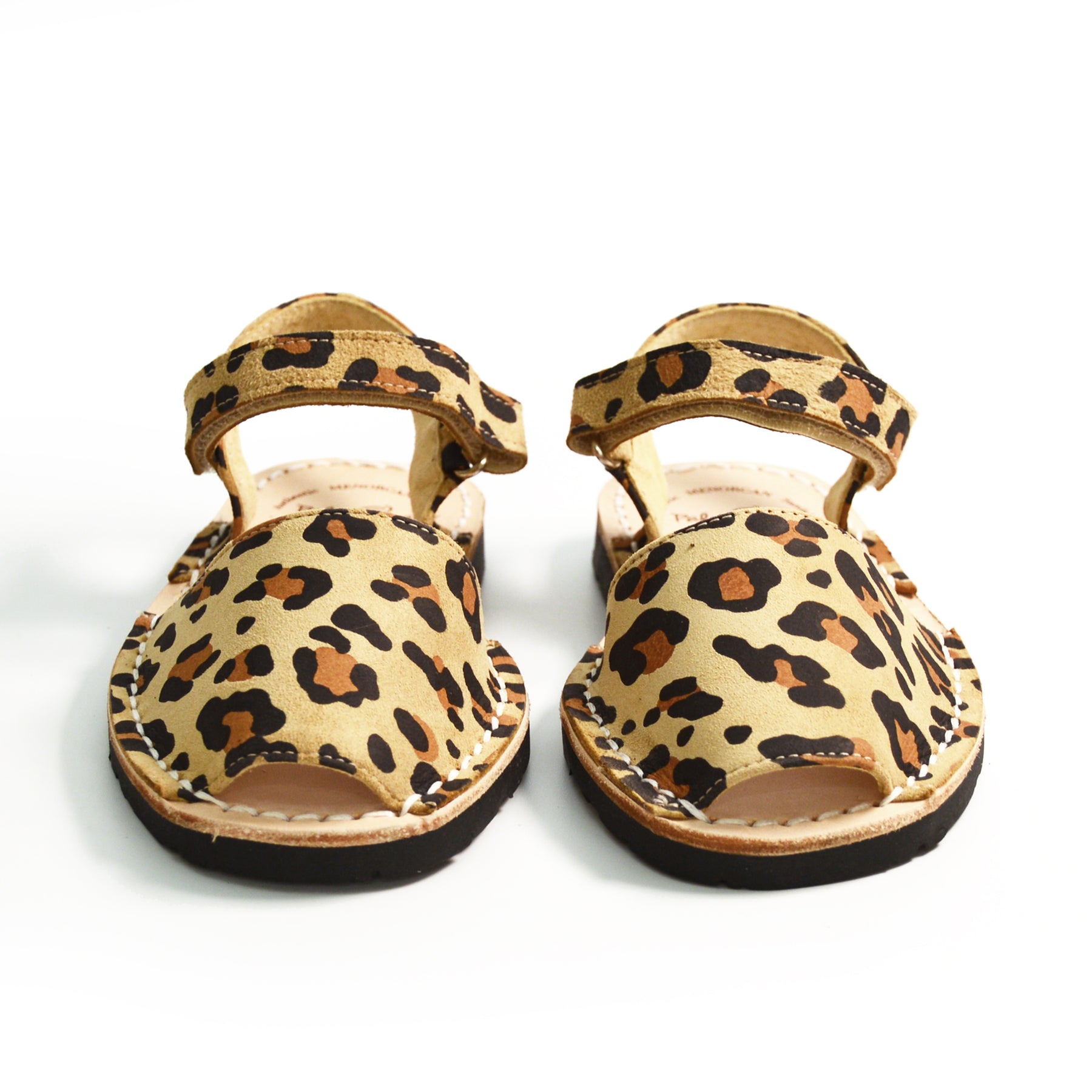 leopard print nubuck kids avarcas spanish hook and loop menorcan sandals