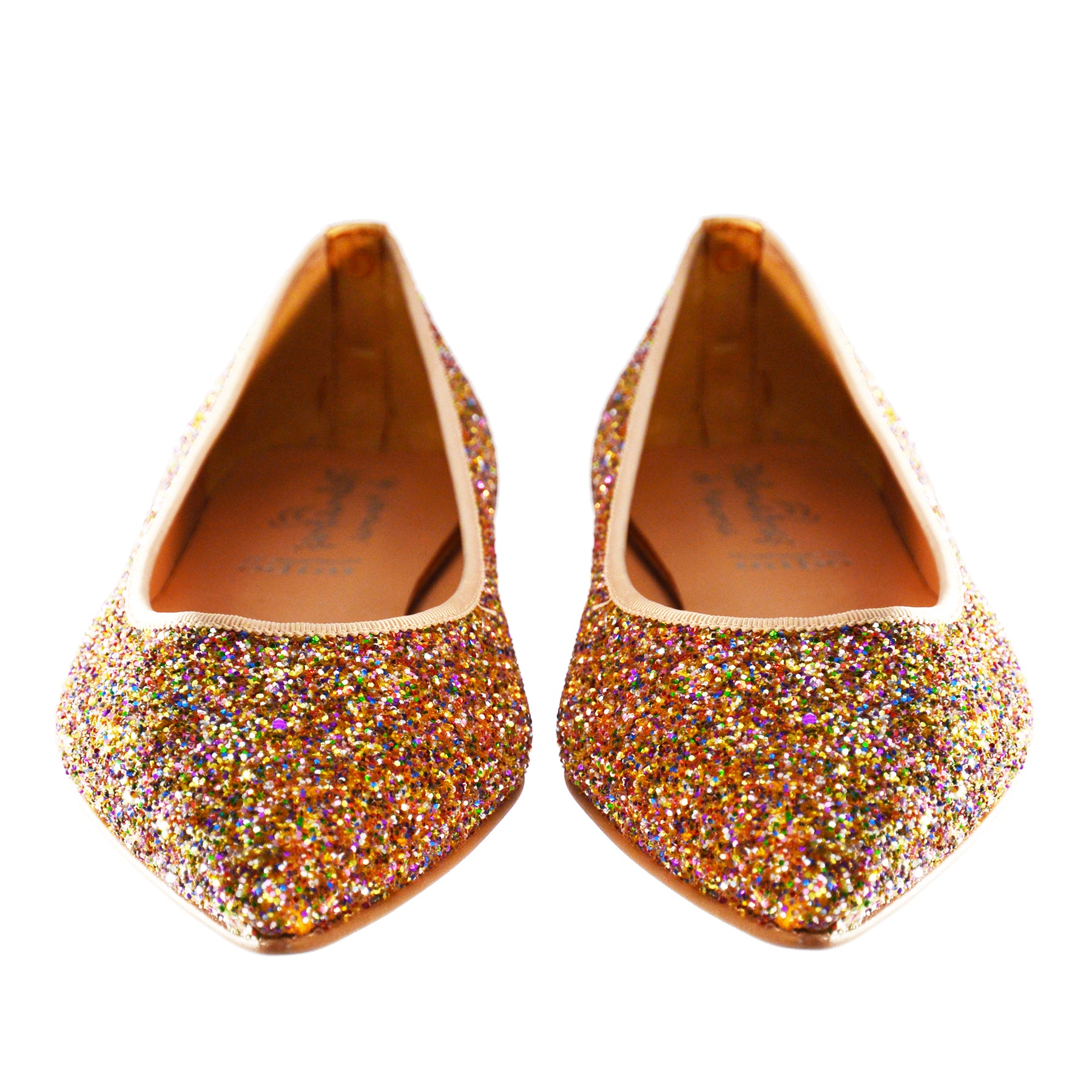 multi rainbow glitter leather lined ballet pump flat shoes.