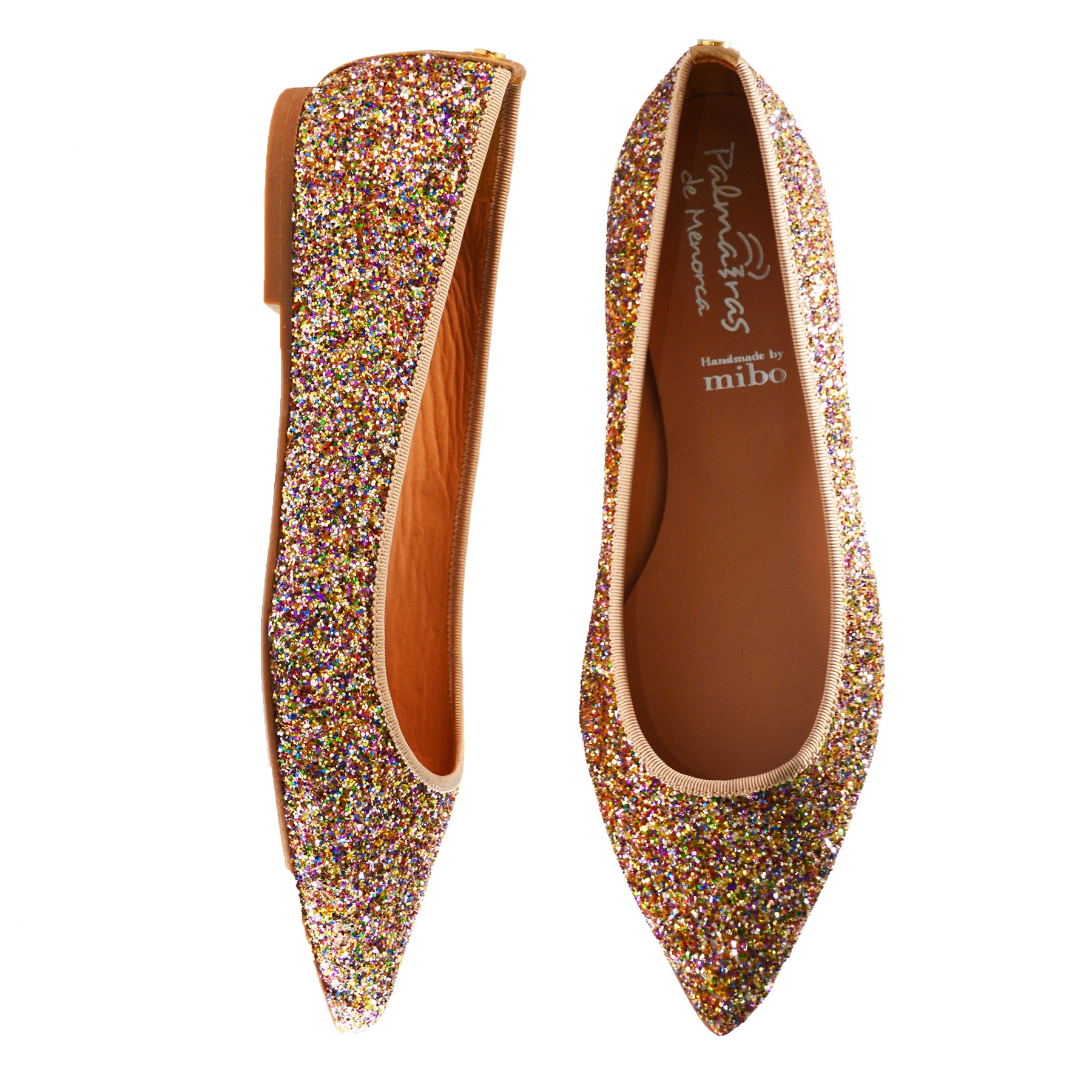 multi rainbow glitter leather lined ballet pump flat shoes.