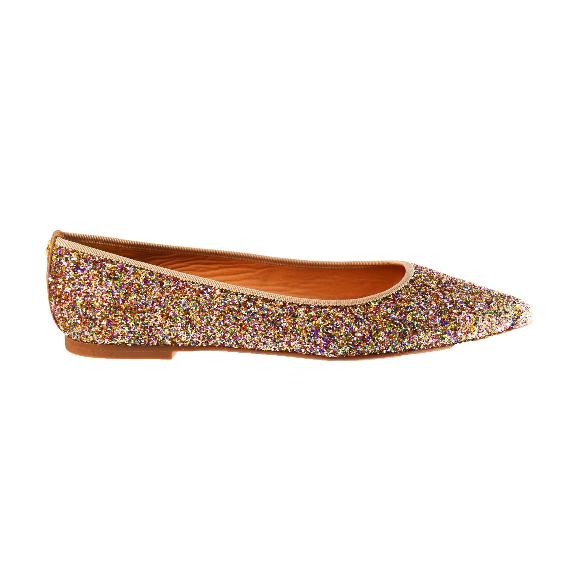 multi rainbow glitter leather lined ballet pump flat shoes.