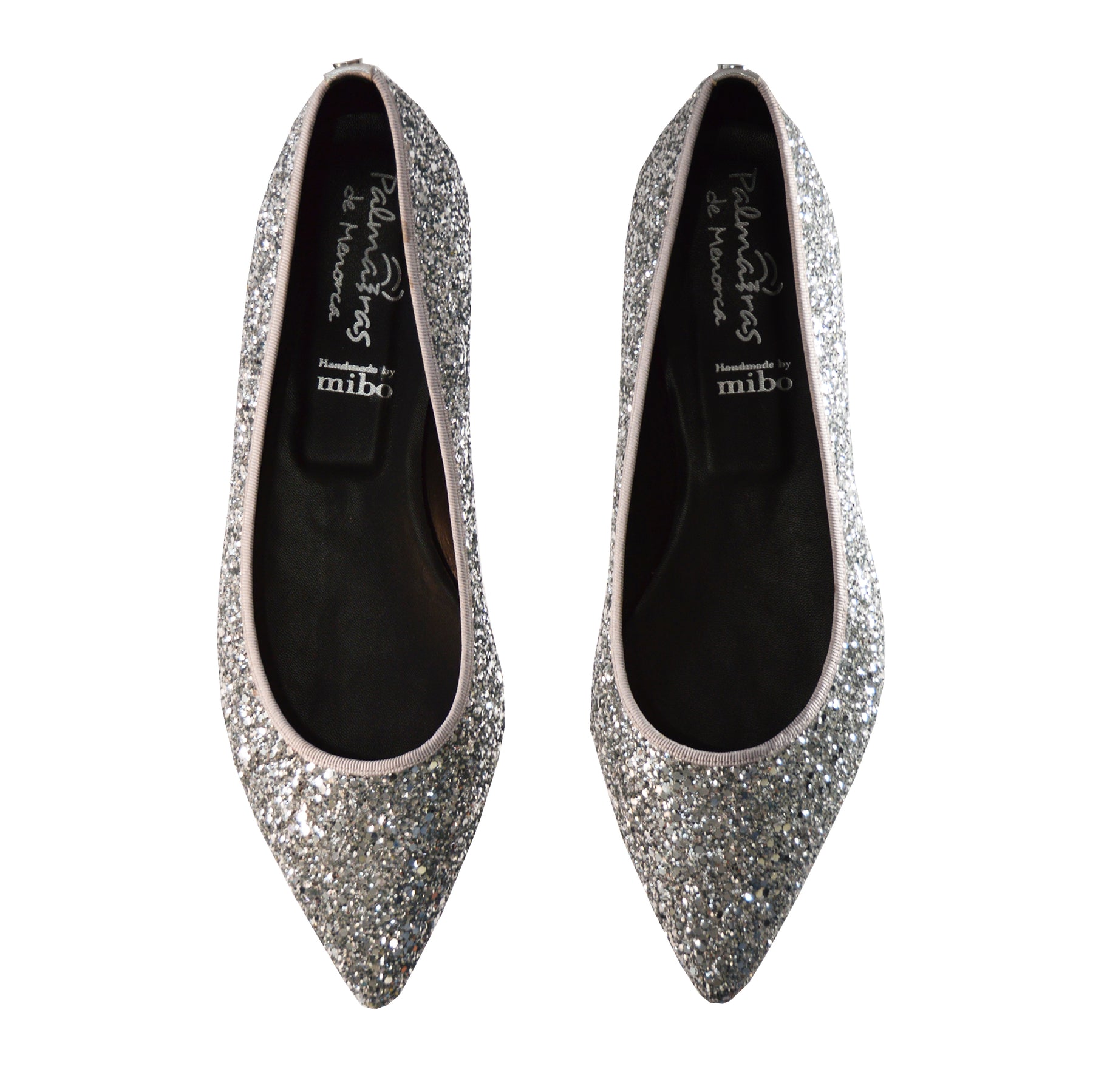 silver glitter ballet pump leather lined flat shoes.