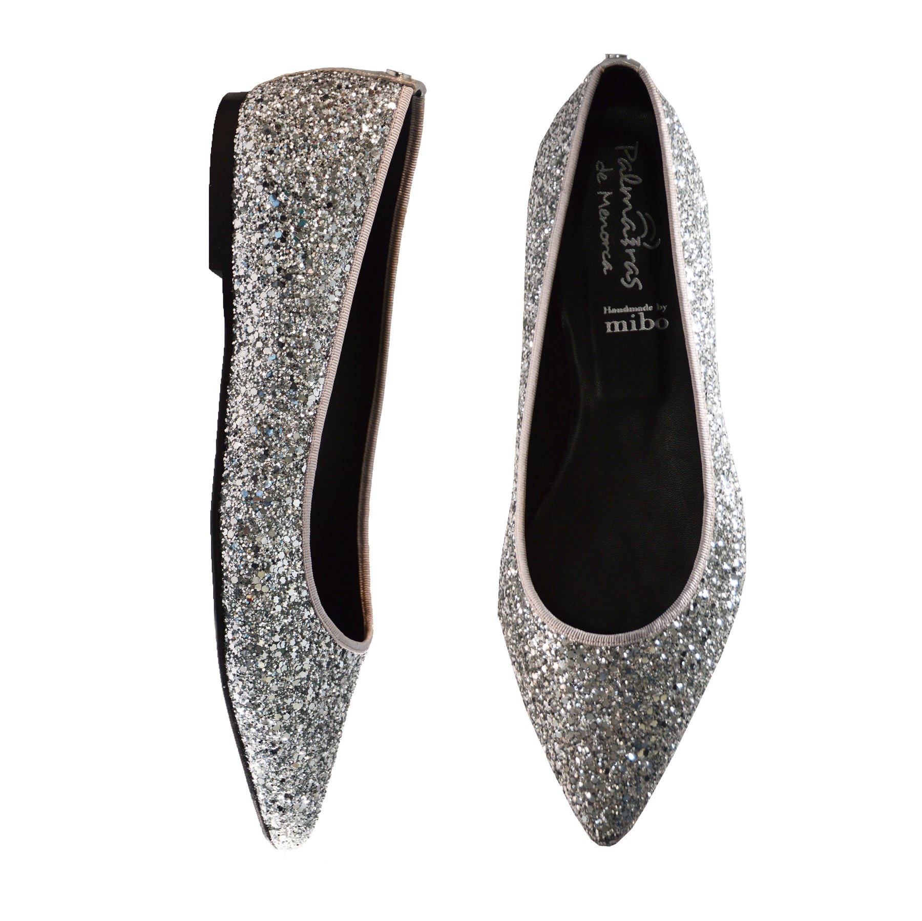 silver glitter ballet pump leather lined flat shoes.