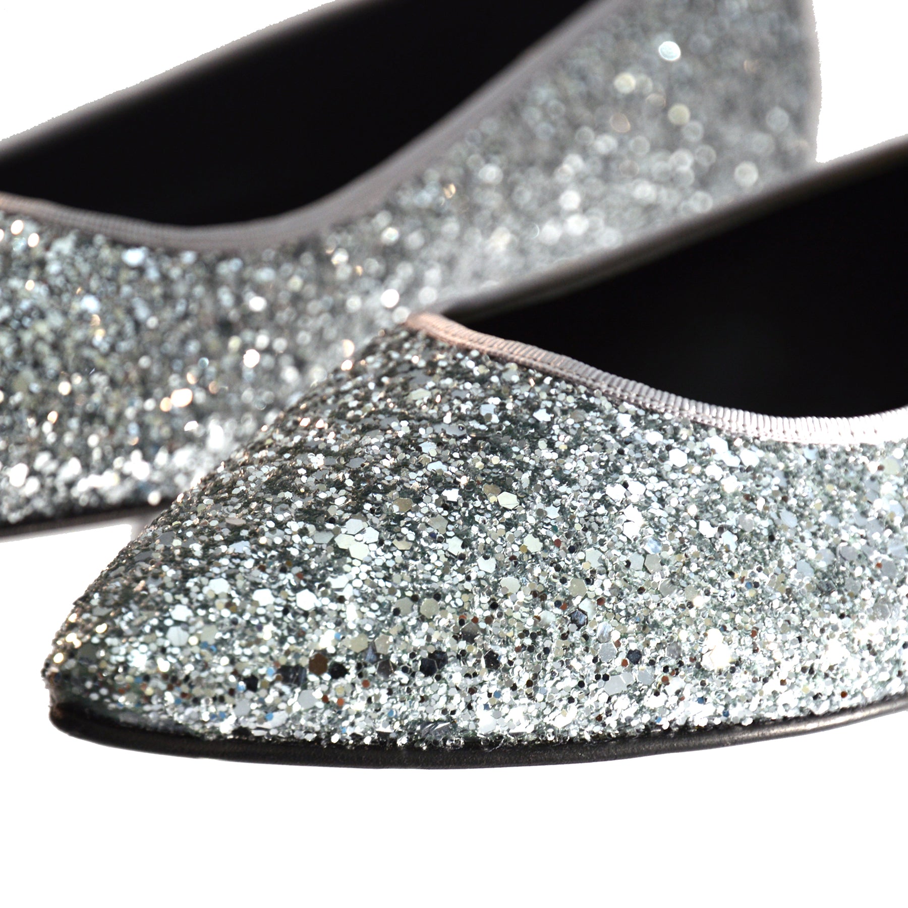 silver glitter ballet pump leather lined flat shoes.