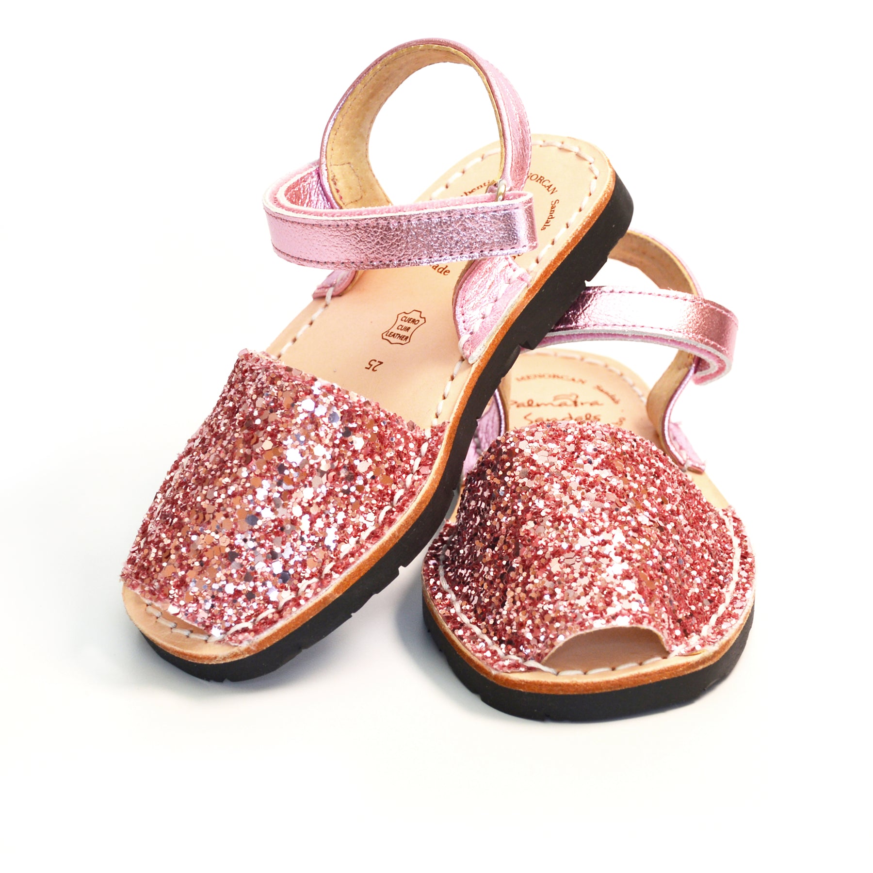 candy pink glitter kids spanish avarcas sandals