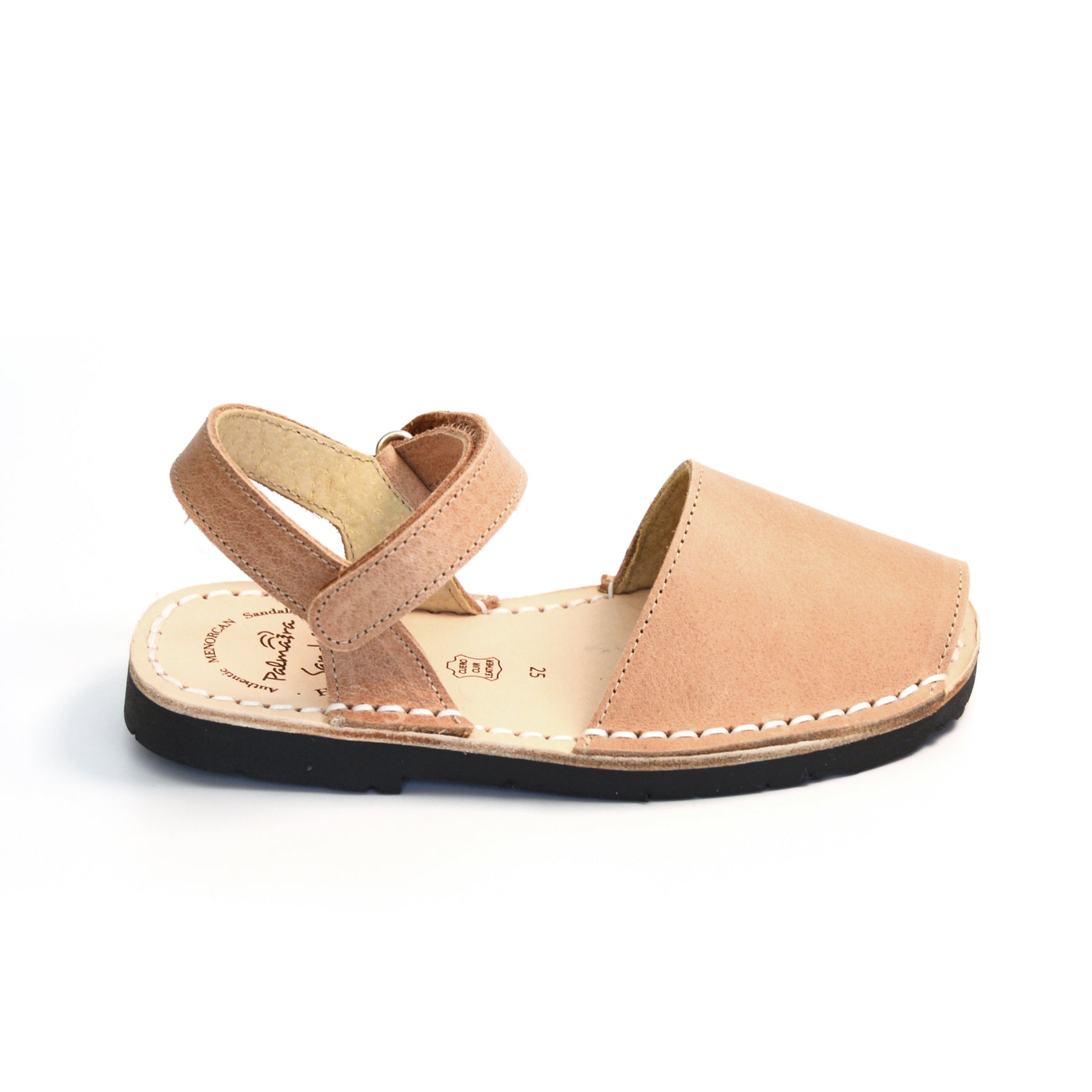 Tan leather hook and loop kids spanish menorcan avarcas sandals