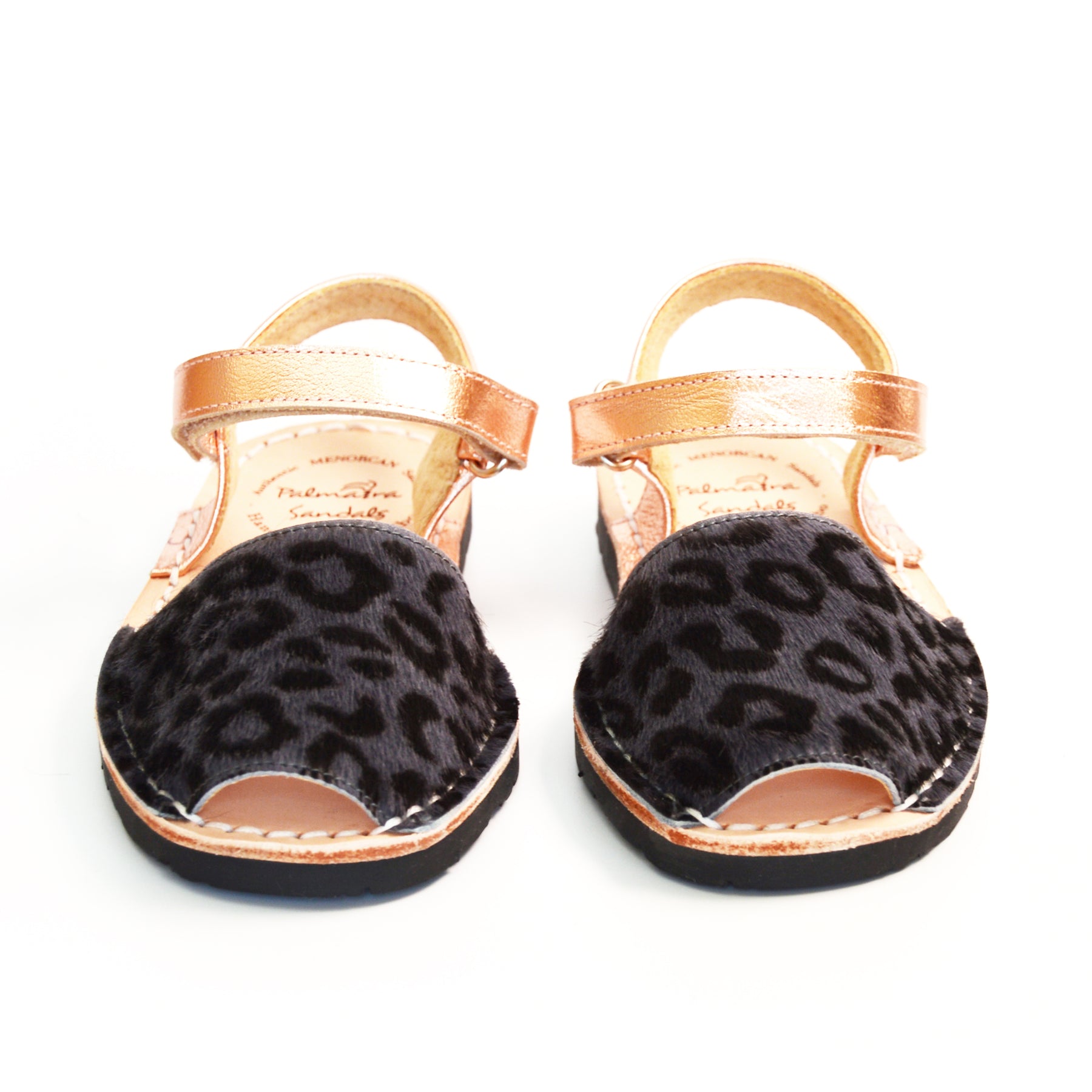 grey leopard print rose gold kids hook and loop spanish menorcan avarcas velcro sandals