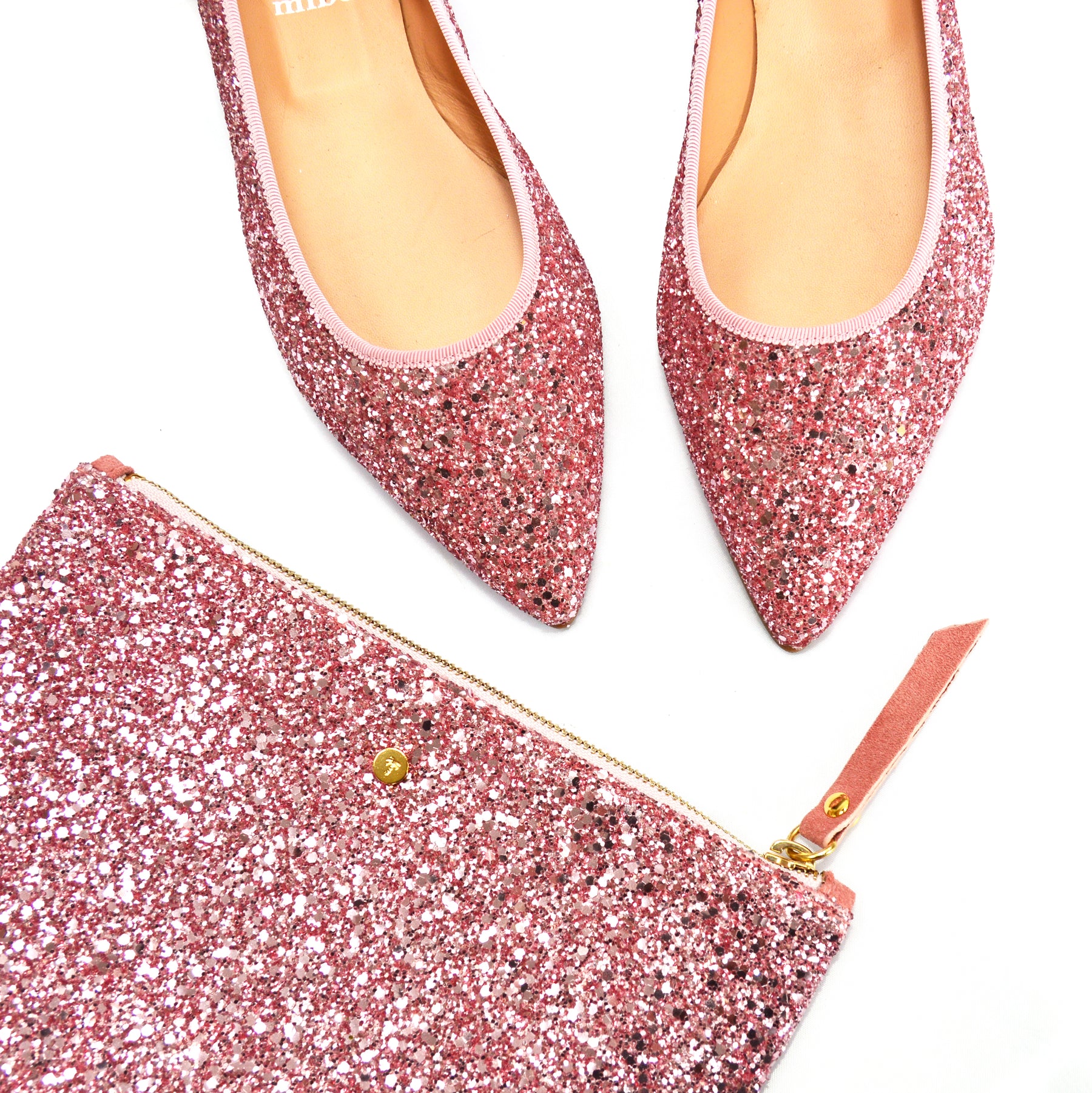 candy pink glitter ballet pump leather lined flat shoes