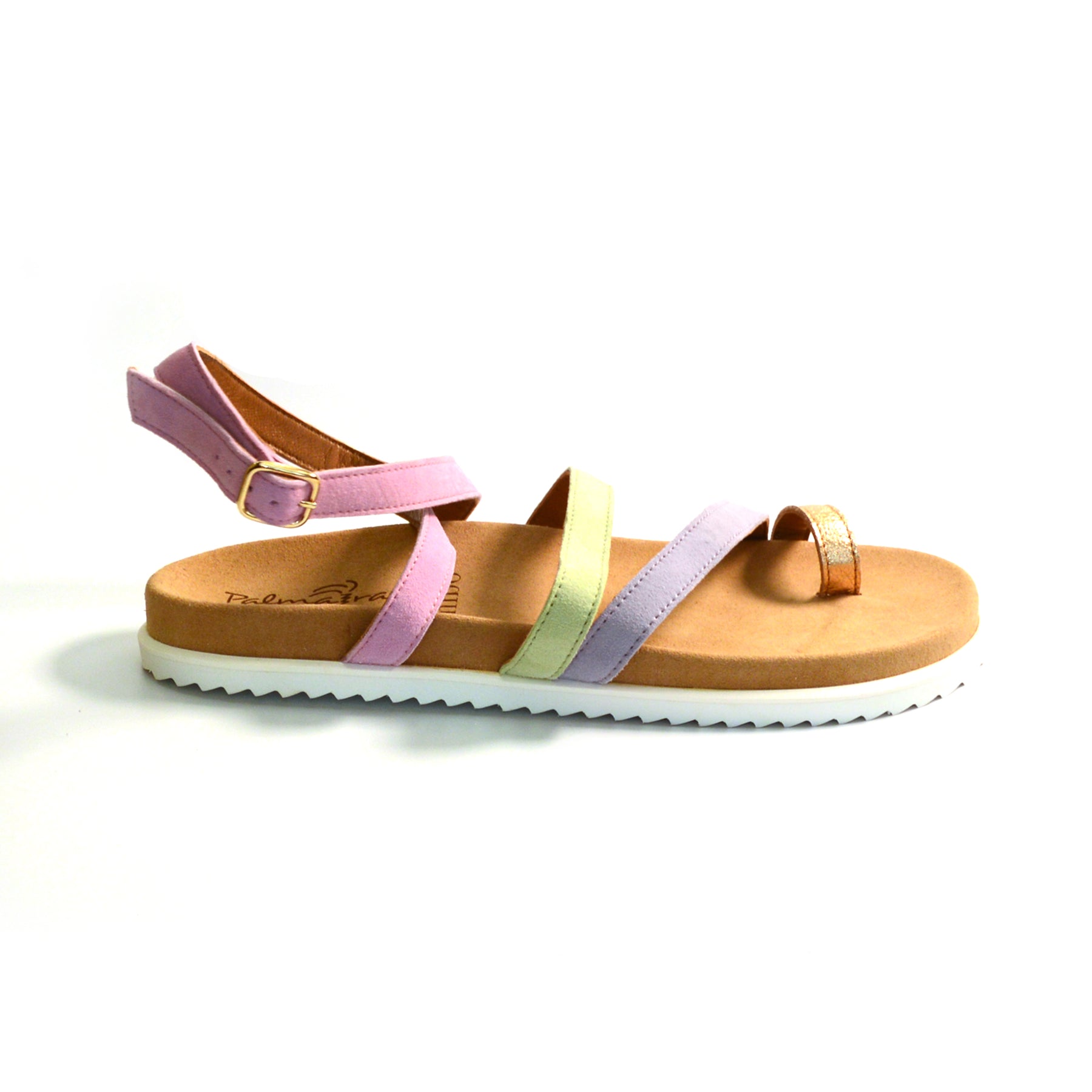 gold,lilac,pink and green strappy gladiator arch support sandals