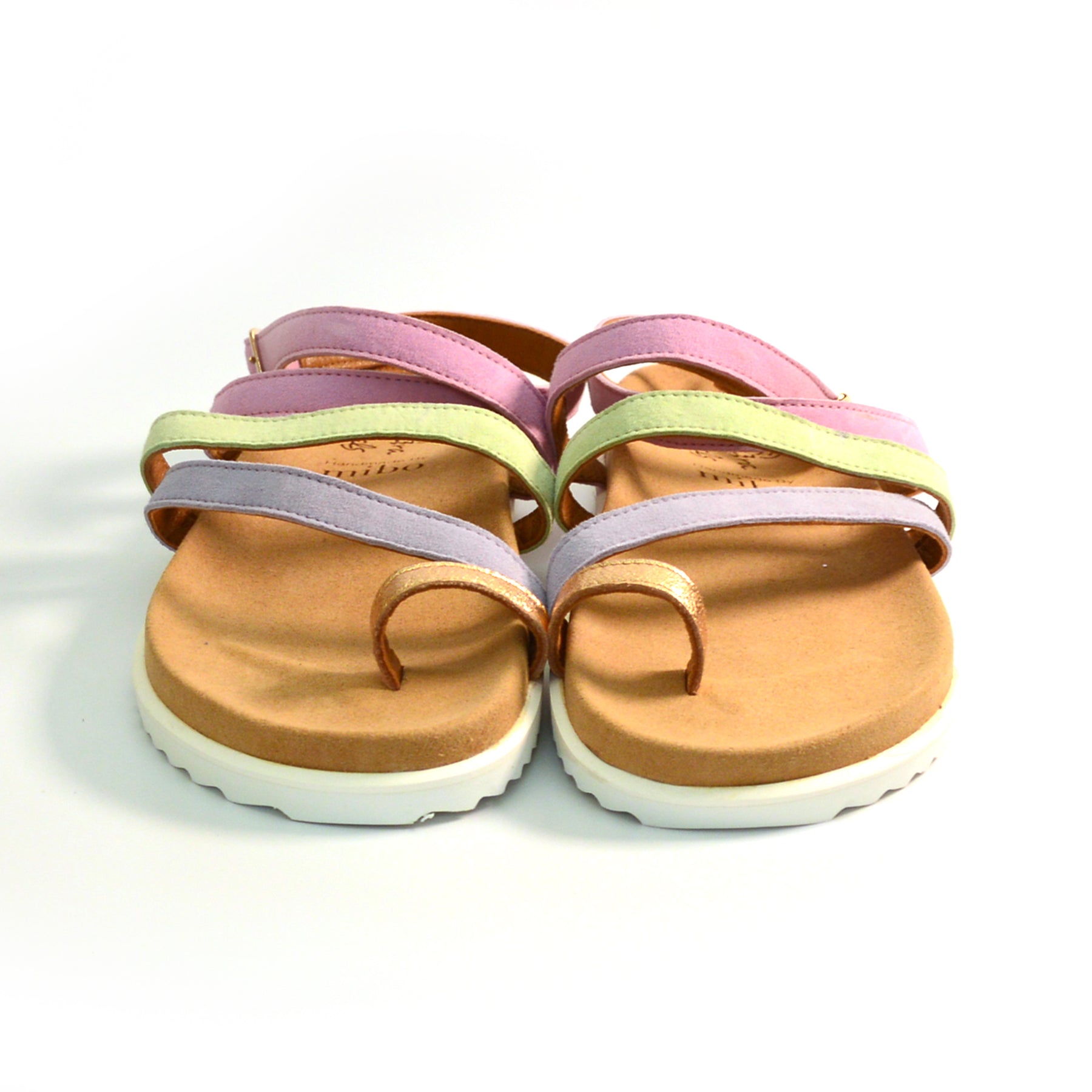 gold,lilac,pink and green strappy gladiator arch support sandals