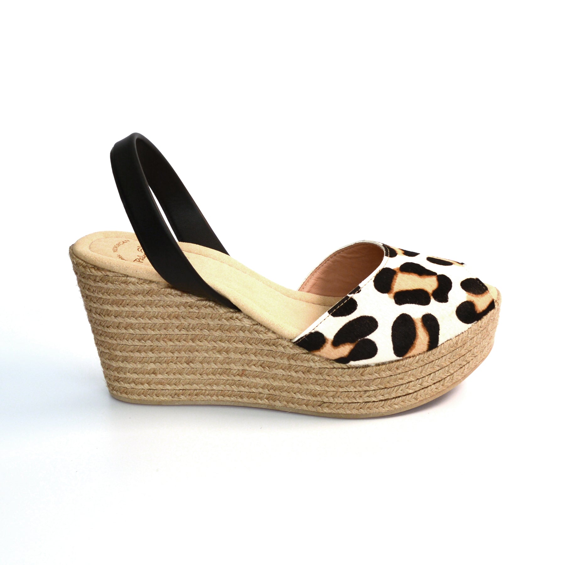 Snow Leopard Leather Mid Height Espadrille Wedge Avarcas Sandals