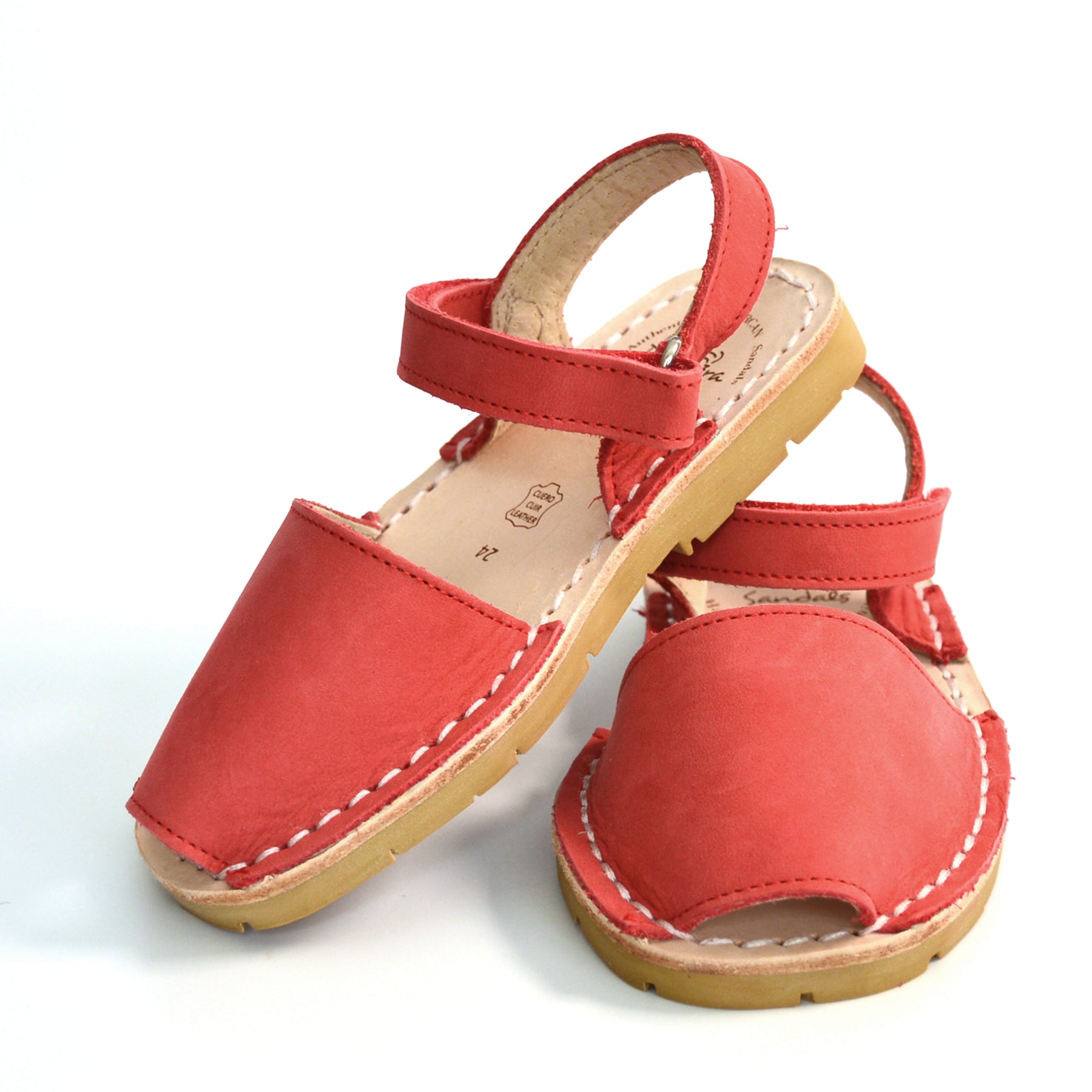 red nubuck velcro hook and loop avarcas kids sandals