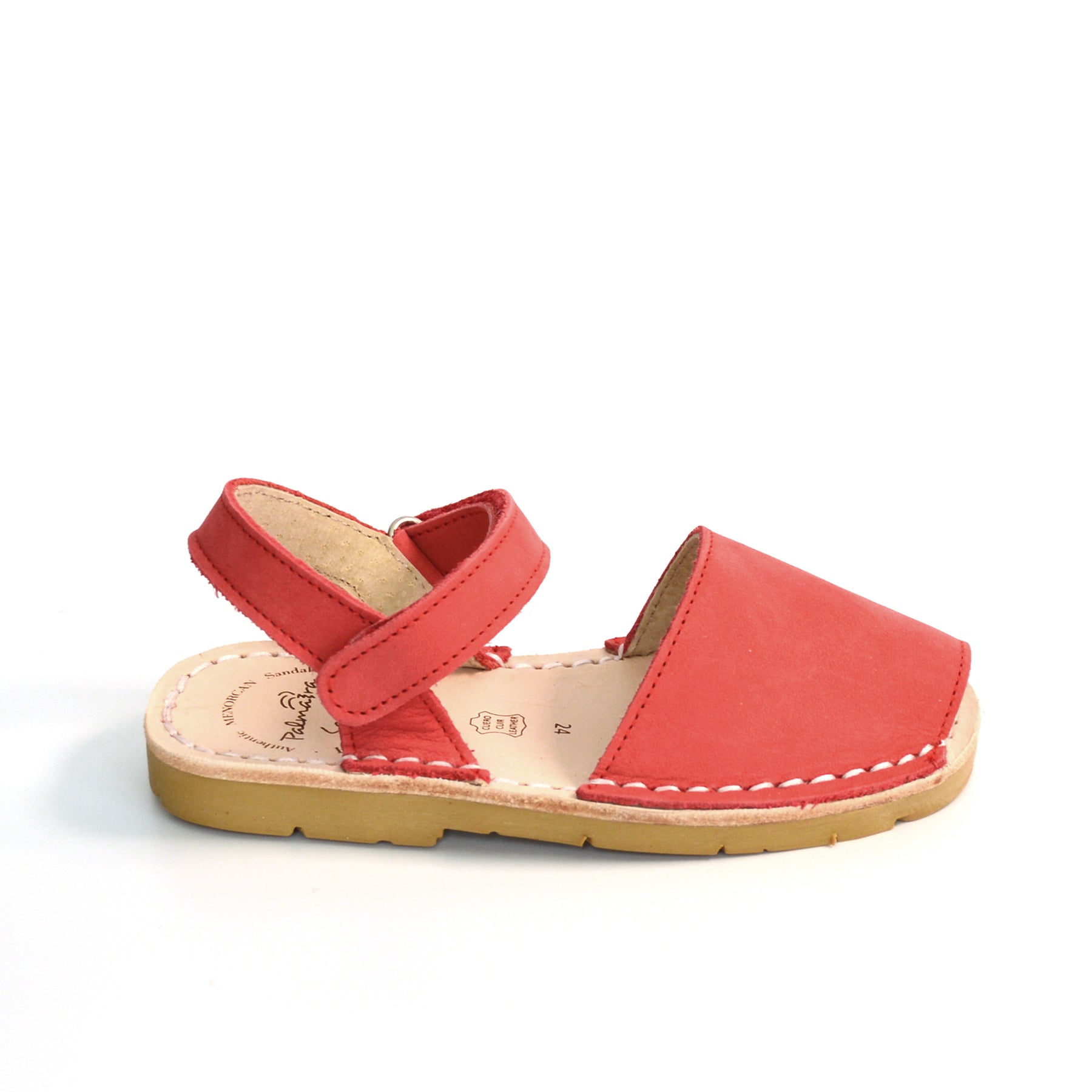 red nubuck velcro hook and loop avarcas kids sandals