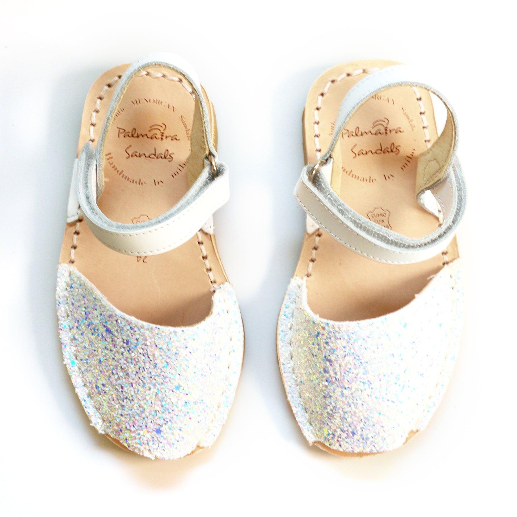 White glitter Elsa hook and loop velcro kids avarcas sandals