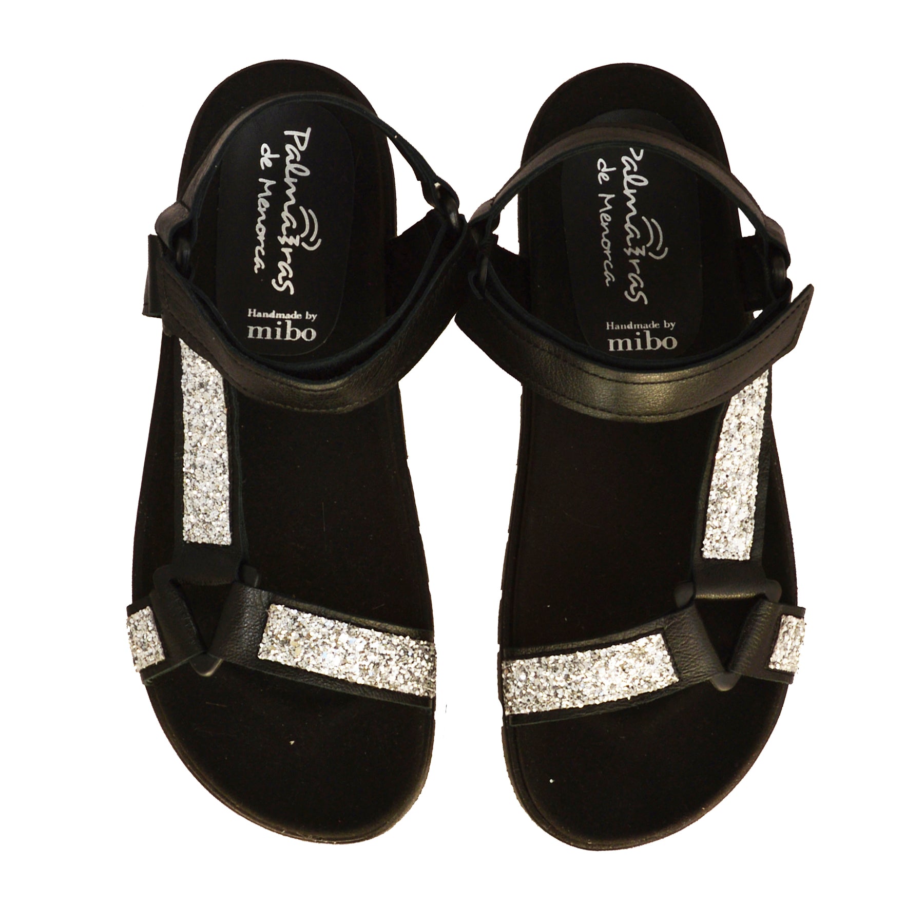 black metallic leather silver glitter strappy hiker sandals