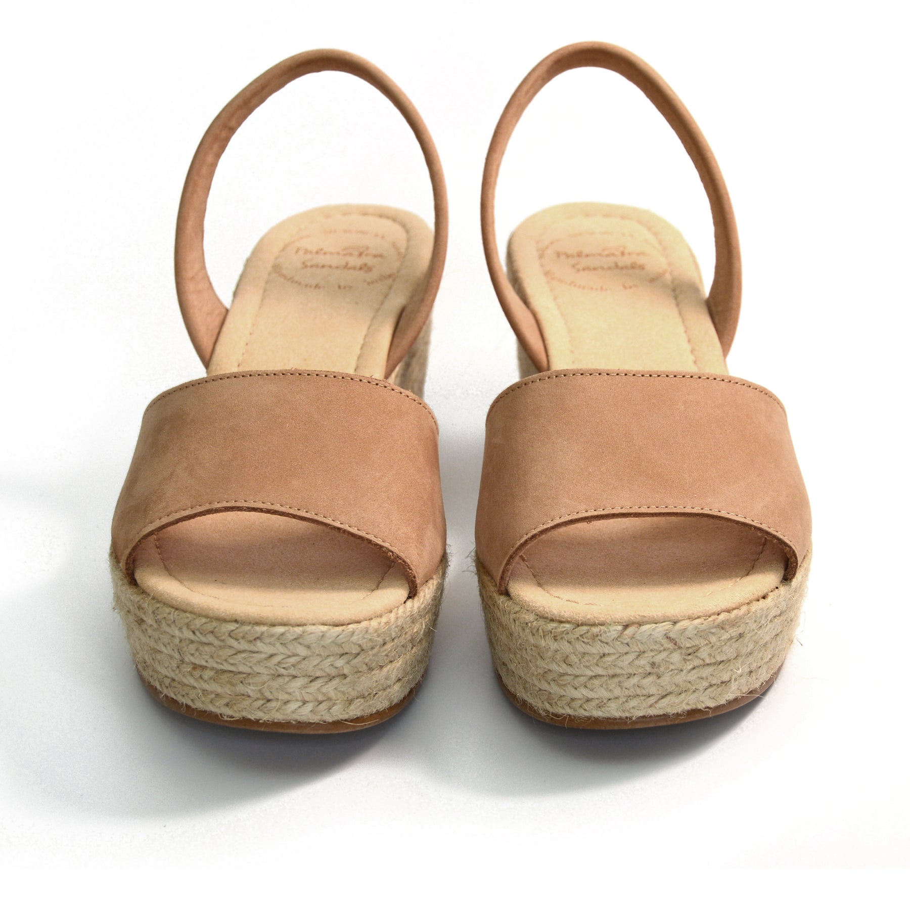 Tan nubuck leather peeptoe mid height platform avarca espadrille wedge