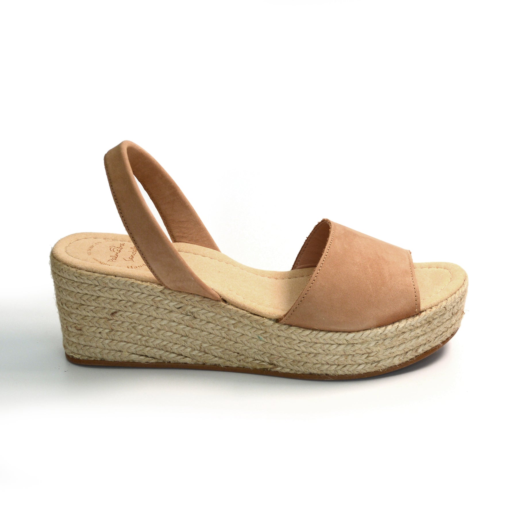 Tan nubuck leather peeptoe mid height platform spanish avarca espadrille wedge